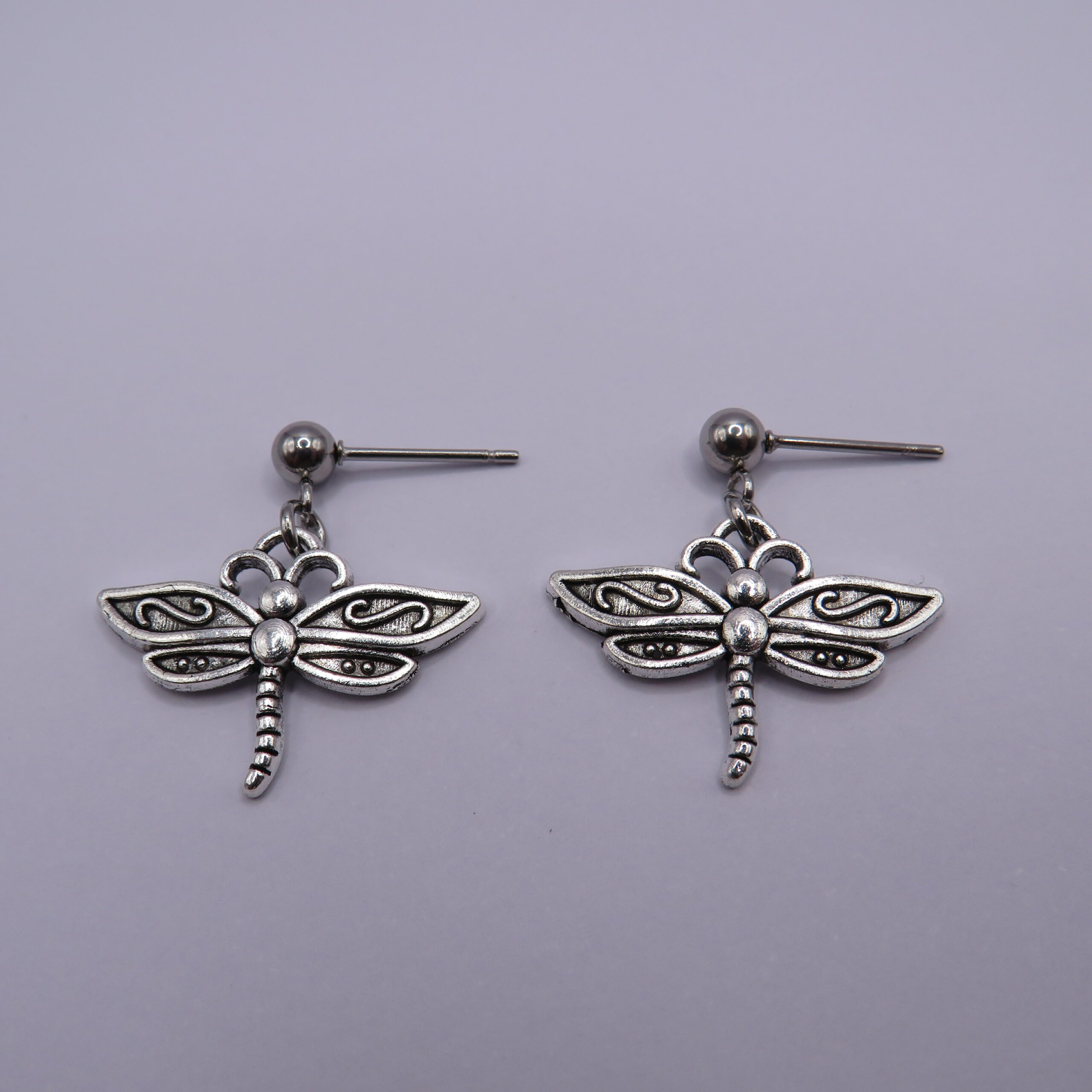 304 Stainless Steel Butterfly Charm Ball Stud Earrings