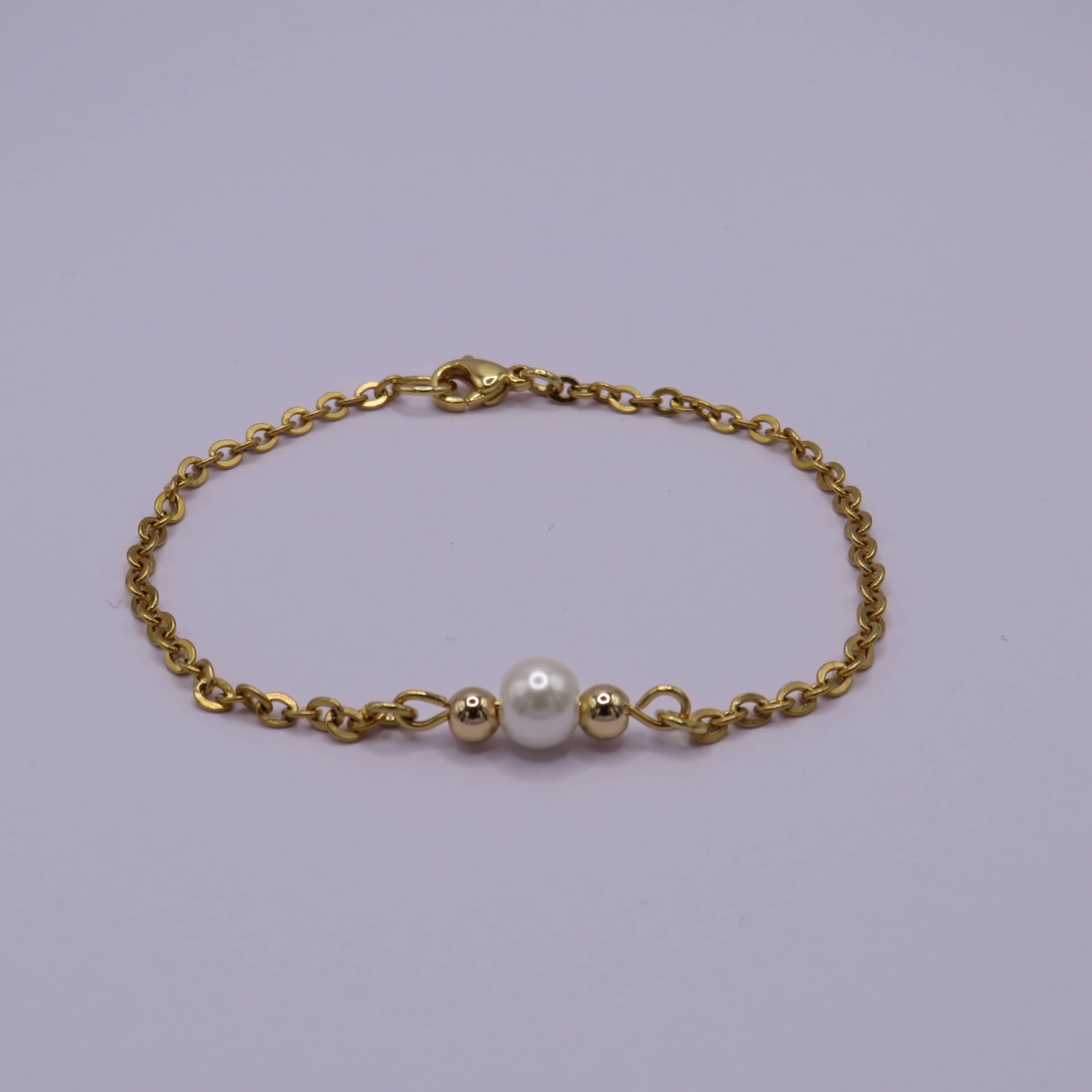 14k Gold Plated Chain & Glass Pearl Bracelet