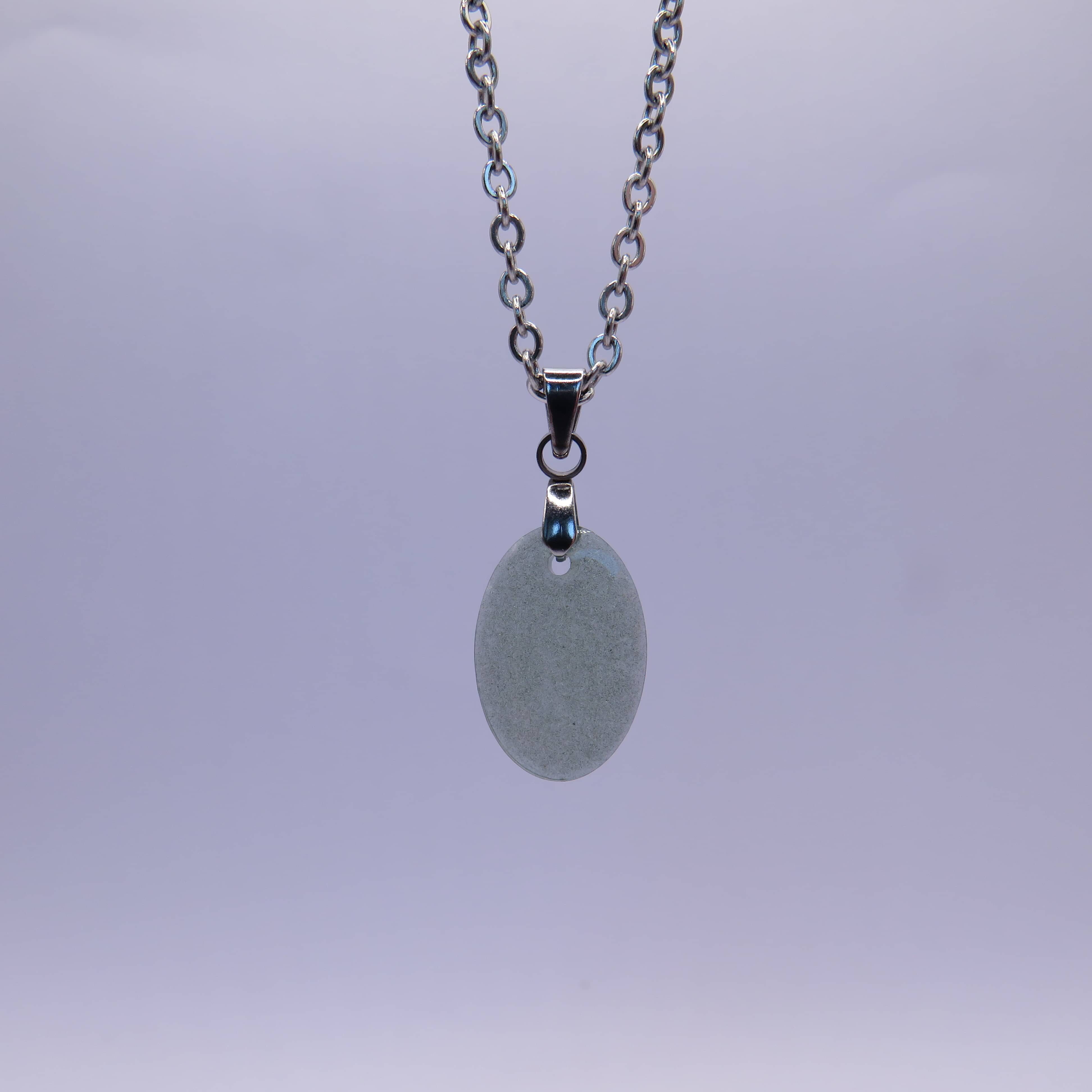 Stainless Steel Green Oval Resin Pendant Necklace