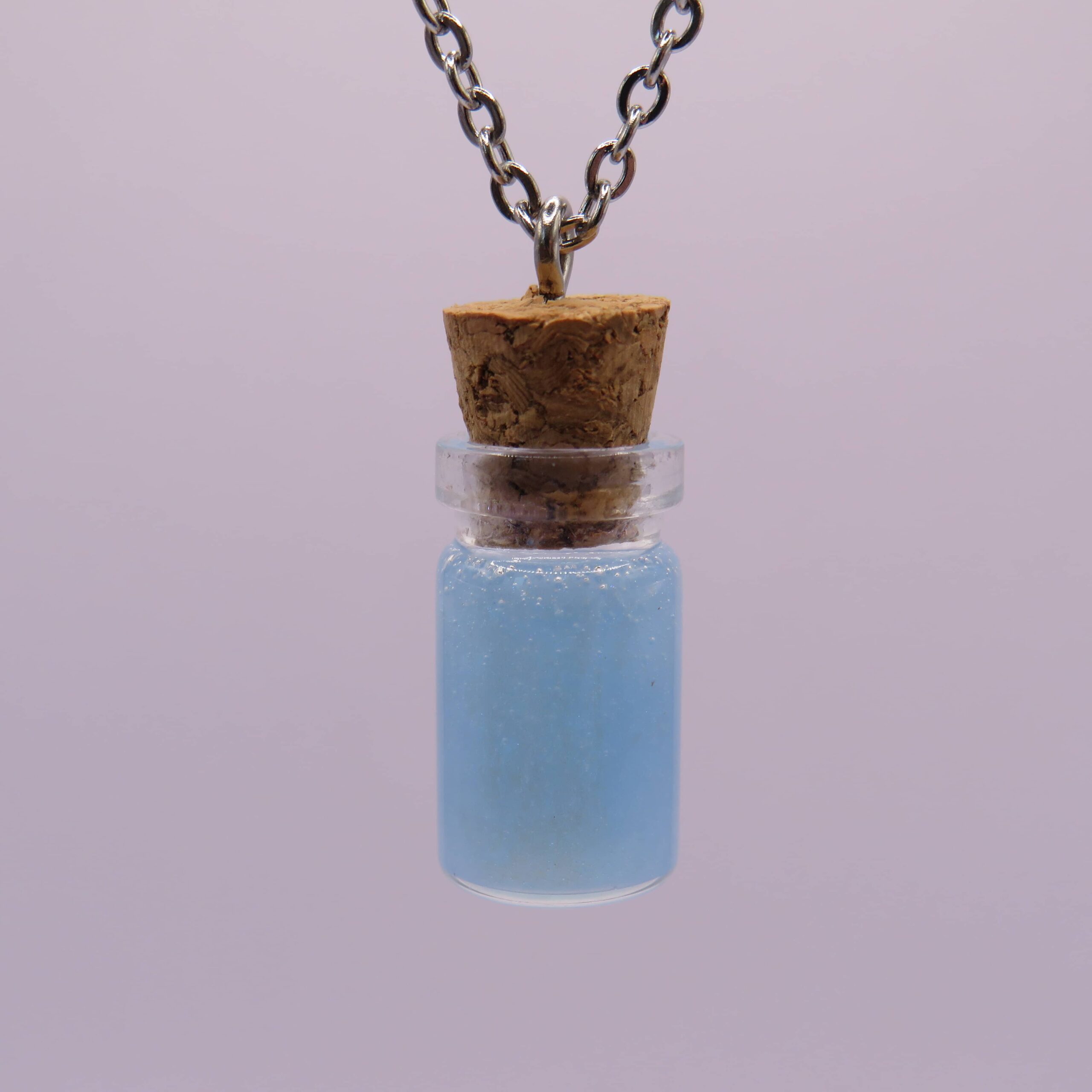 Stainless Steel Light Blue Mini Glass Bottle Pendant Necklace