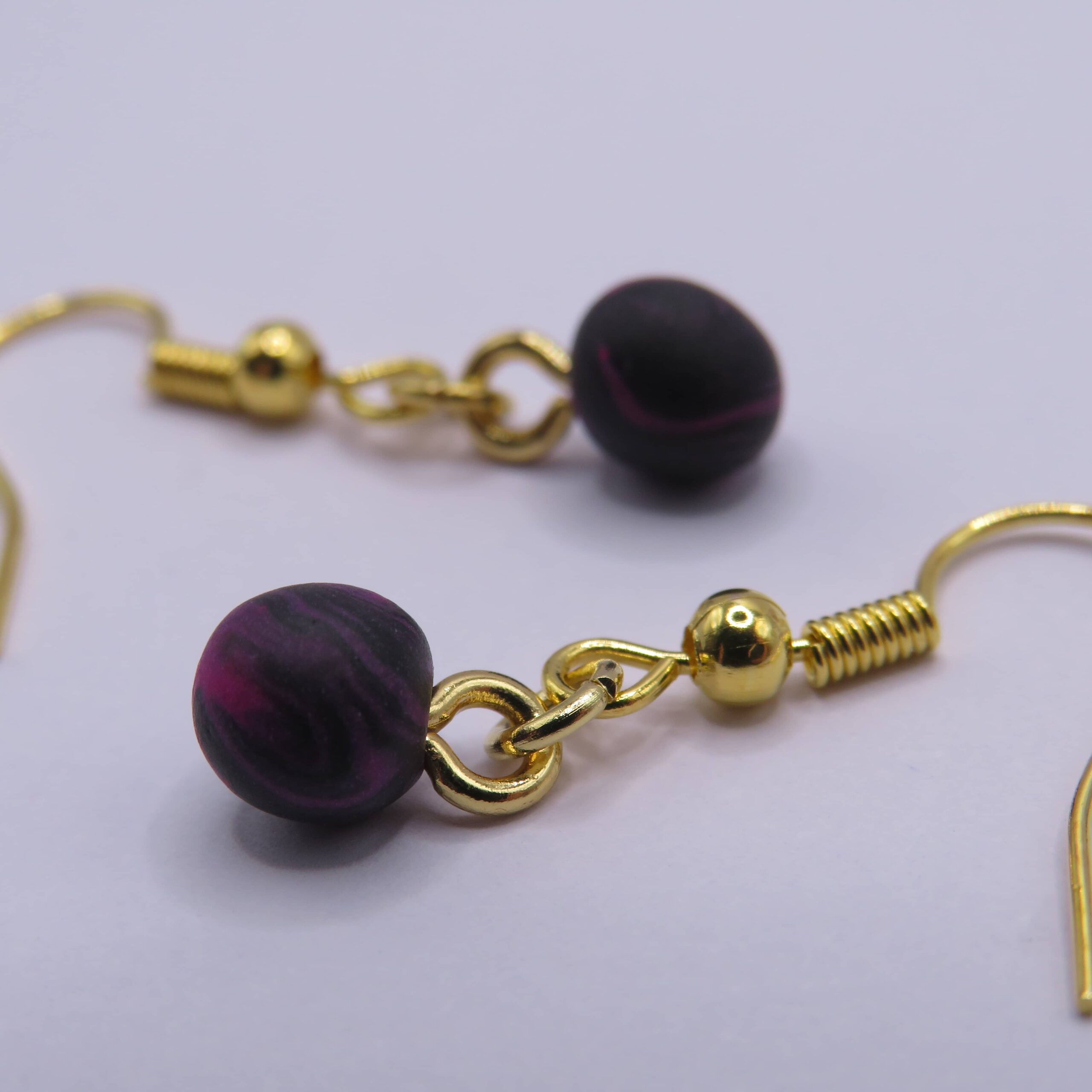 Gold Stainless Steel Black Purple Clay Drop Earrings