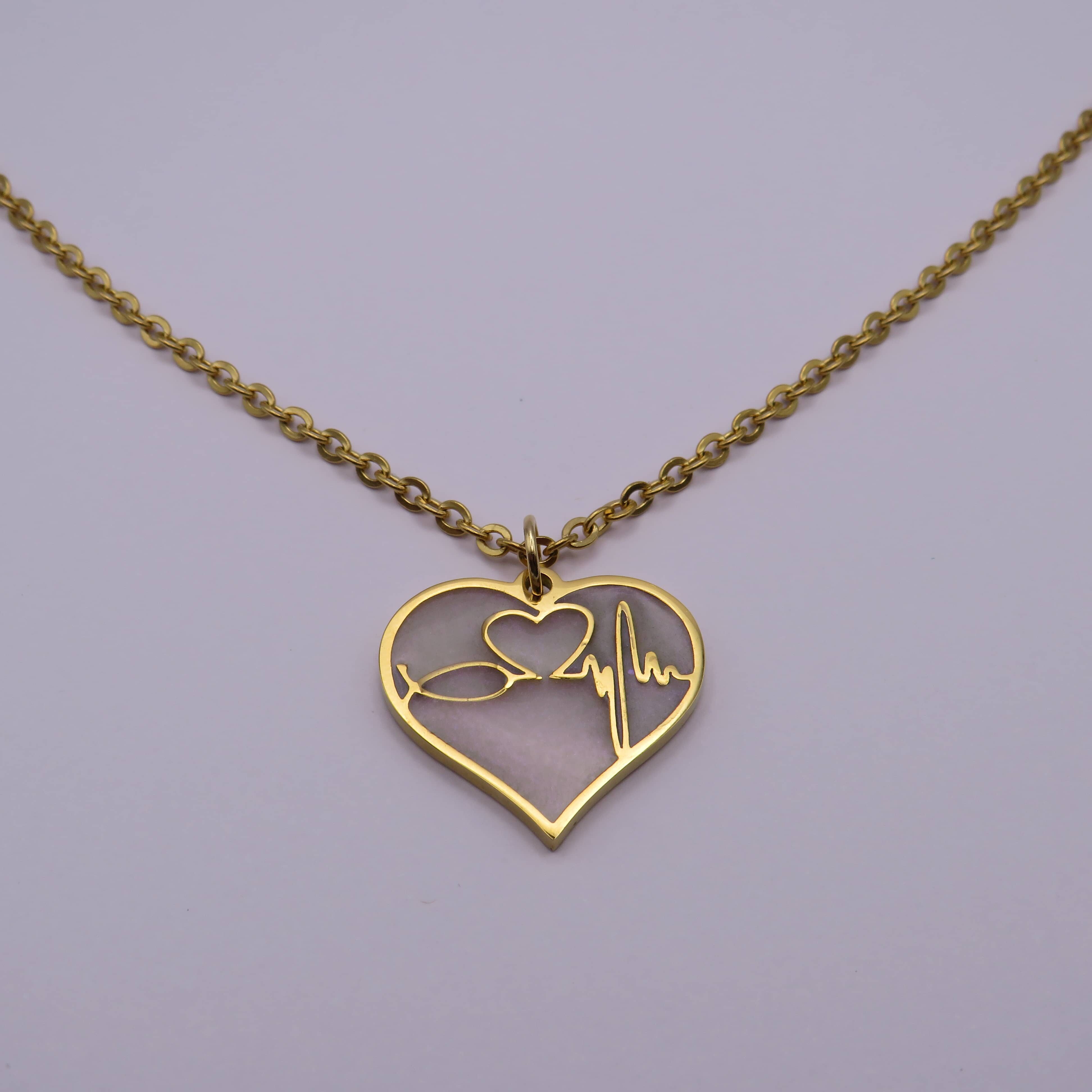 14k Gold Plated Stainless Steel Chain Magic Purple Heart Pendant