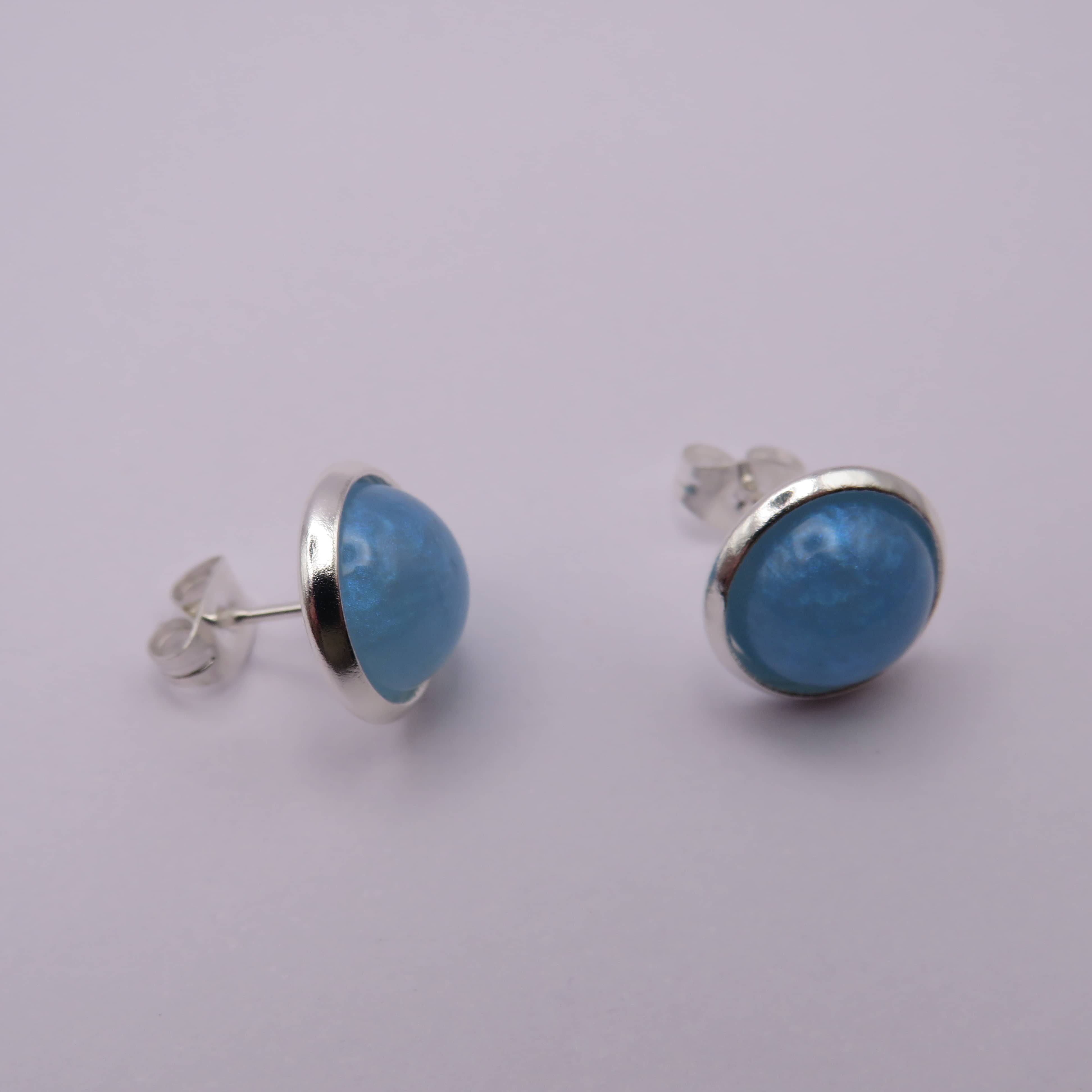 Stainless Steel Ocean Blue Cabochon Stud Earrings