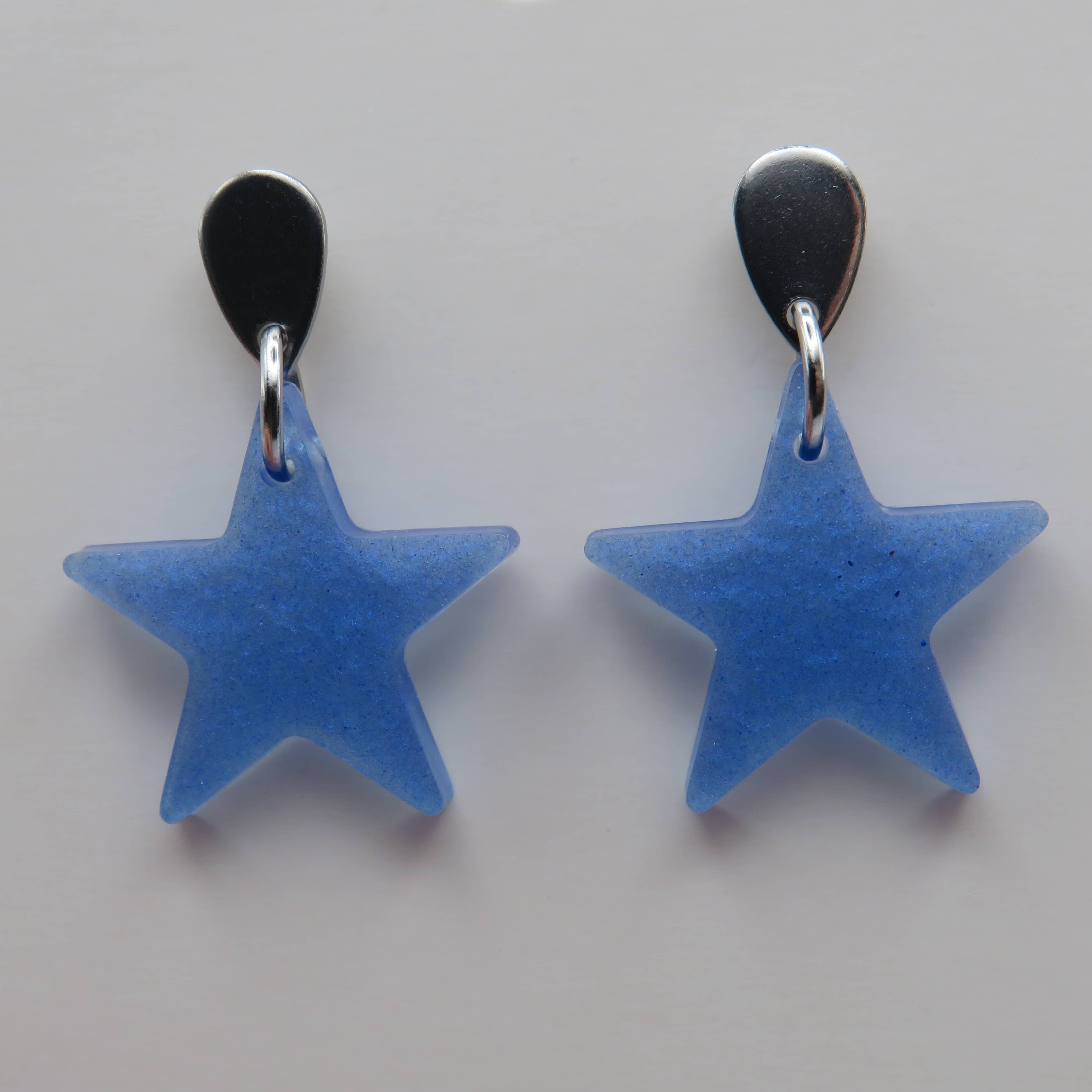 Stainless Steel Blue Stars Teardrop Stud Earrings