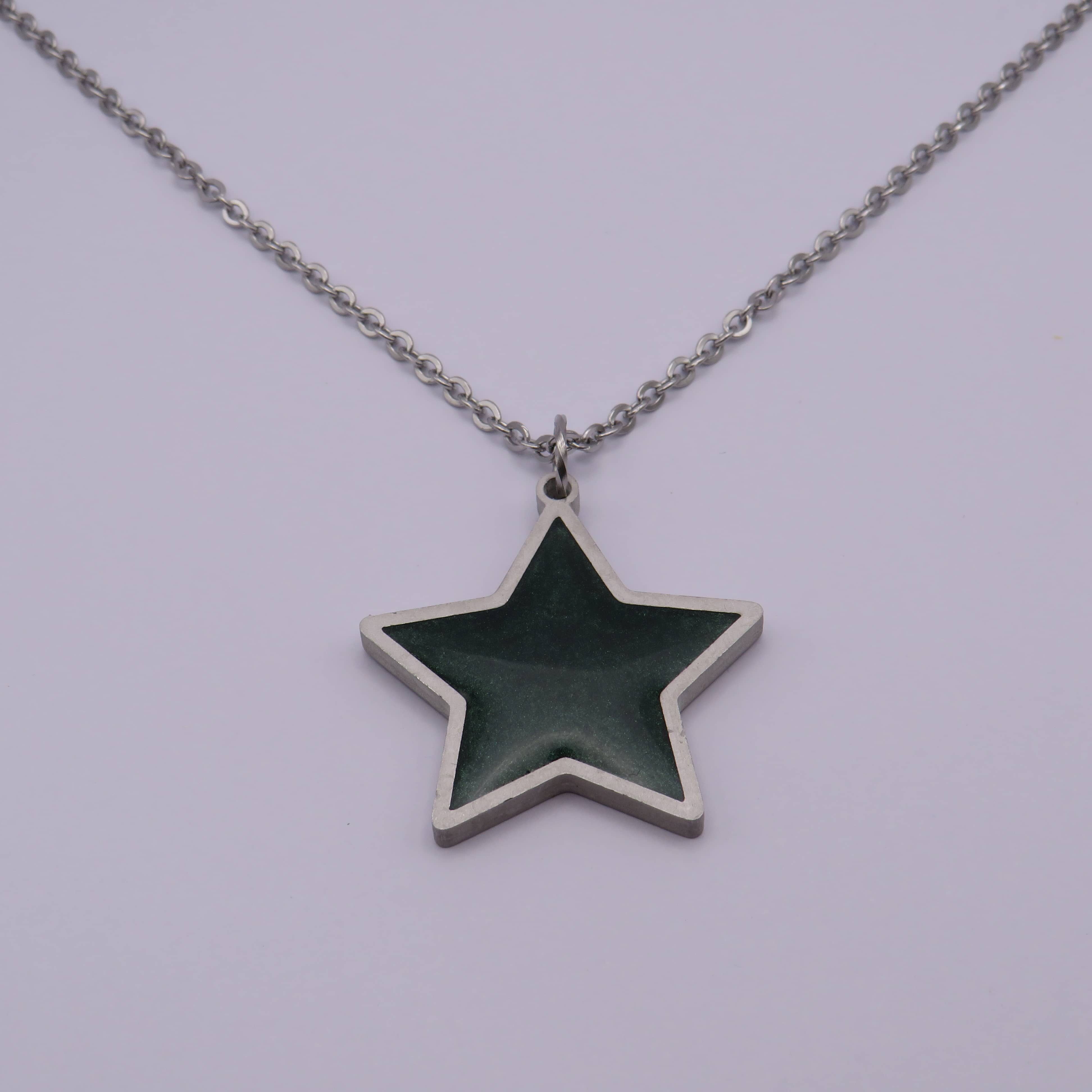 Stainless Steel Green Star Pendant Necklace