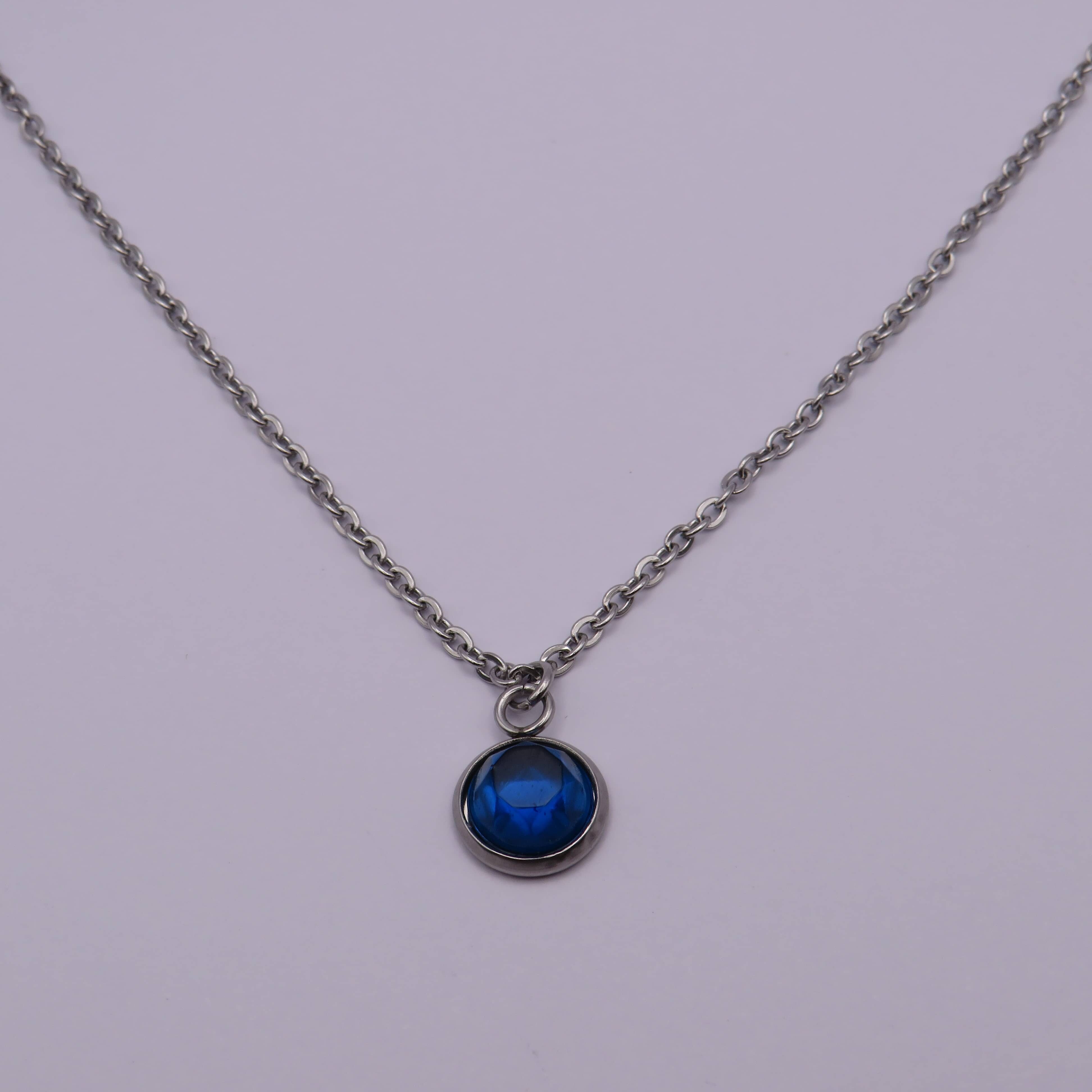 Stainless Steel Blue Cabochon Necklace