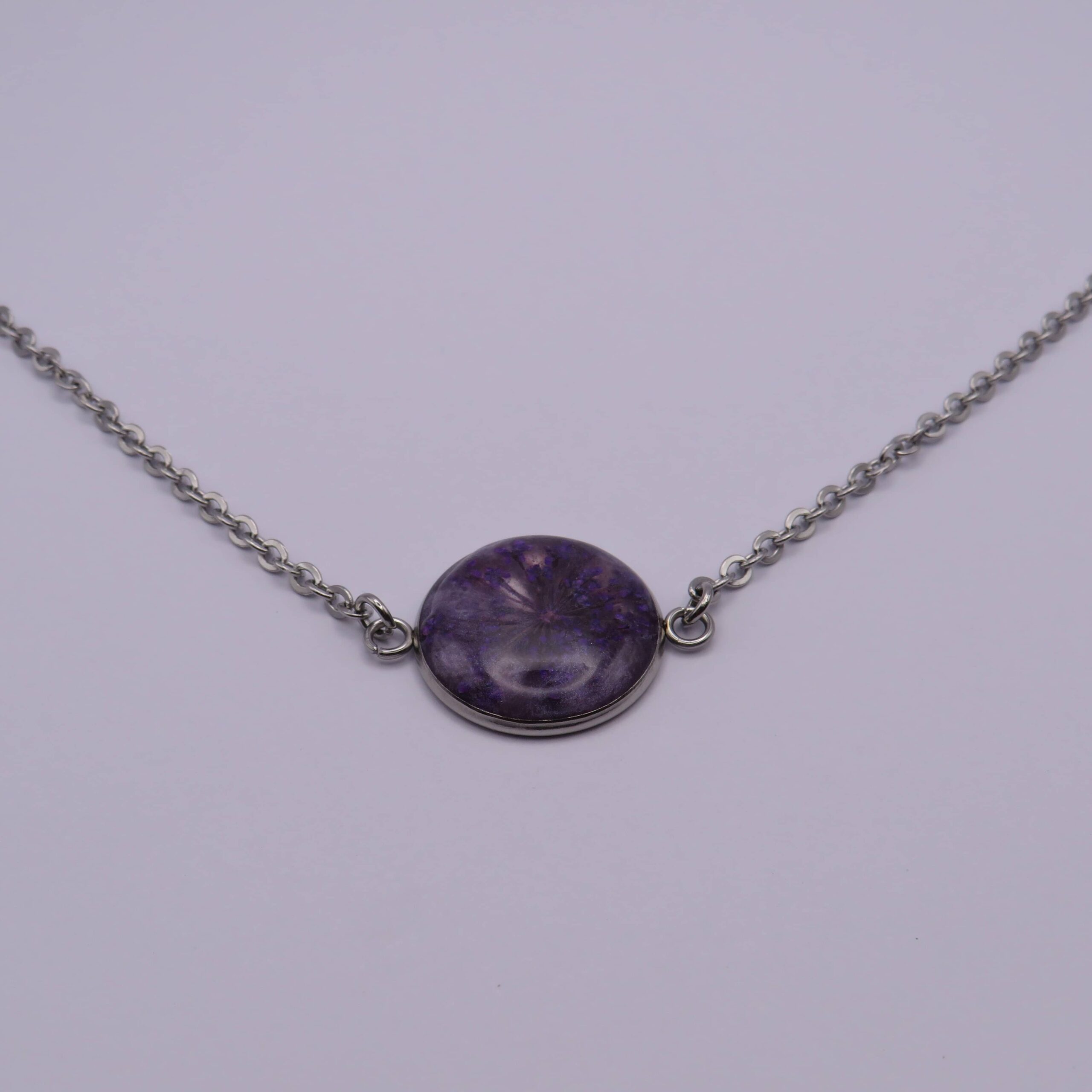 Stainless Steel Purple flower Chain Pendant Necklace