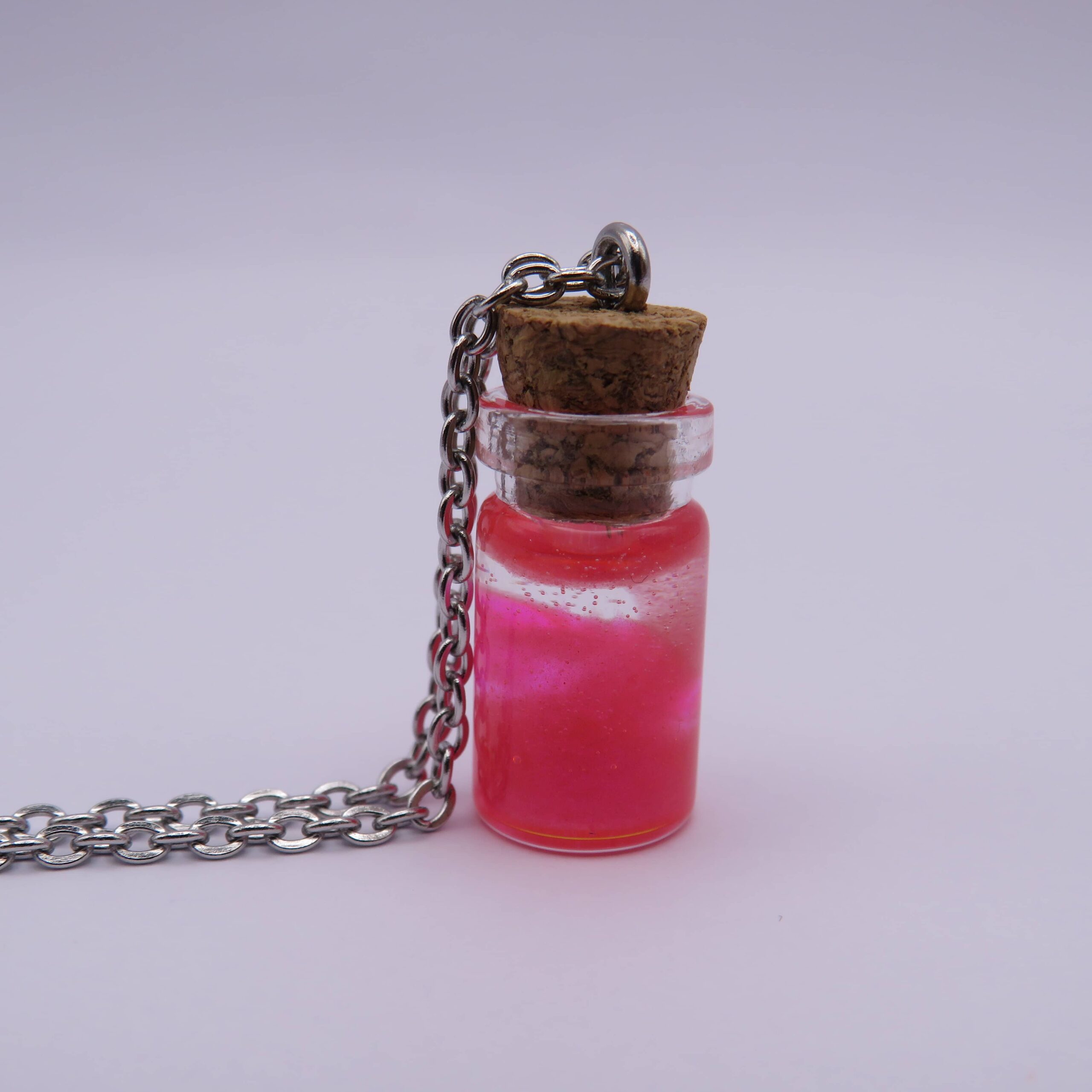 Stainless Steel Pink Mini Glass Bottle Pendant Necklace