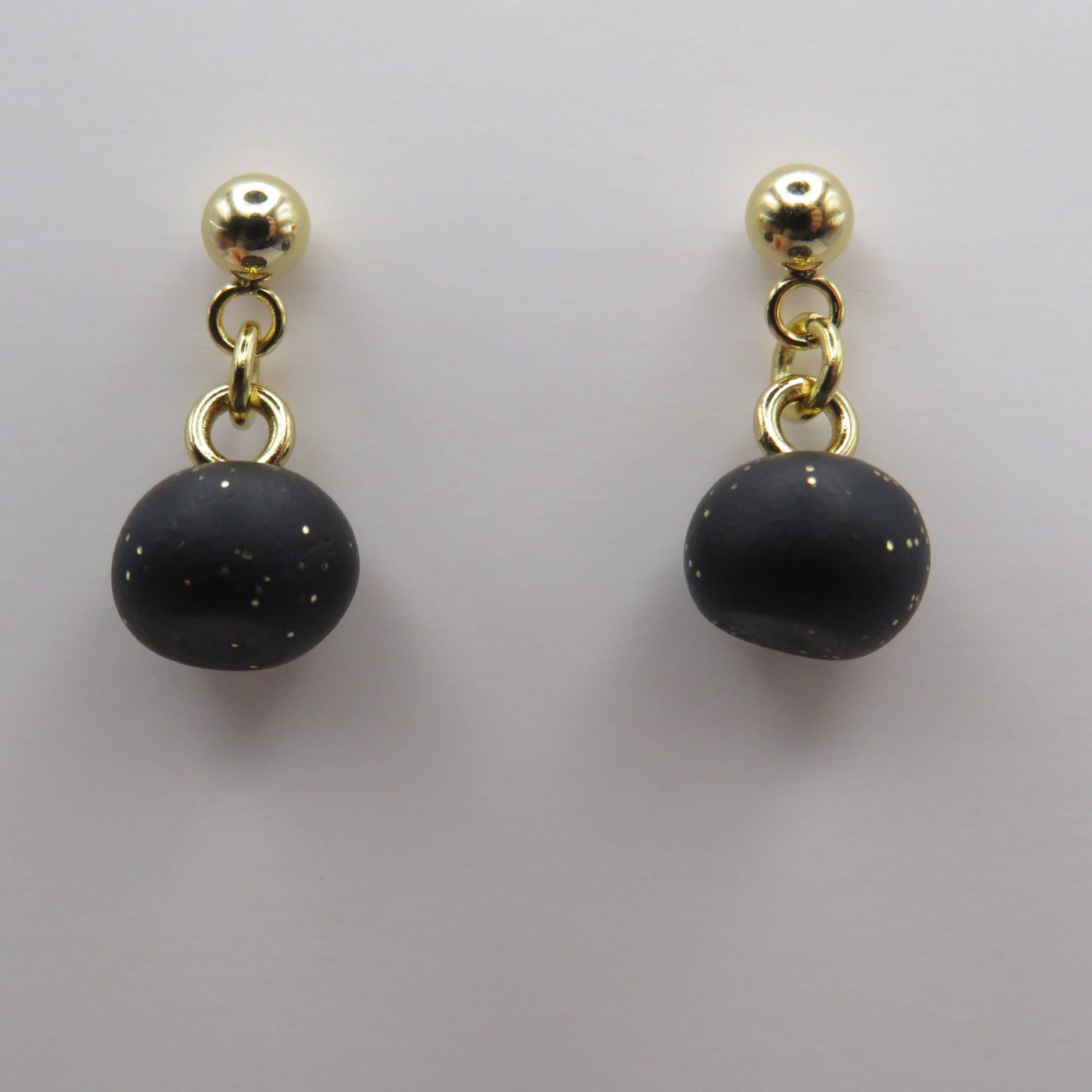 18k Plated Gold Black Glitter Clay Ball Drop Earrings