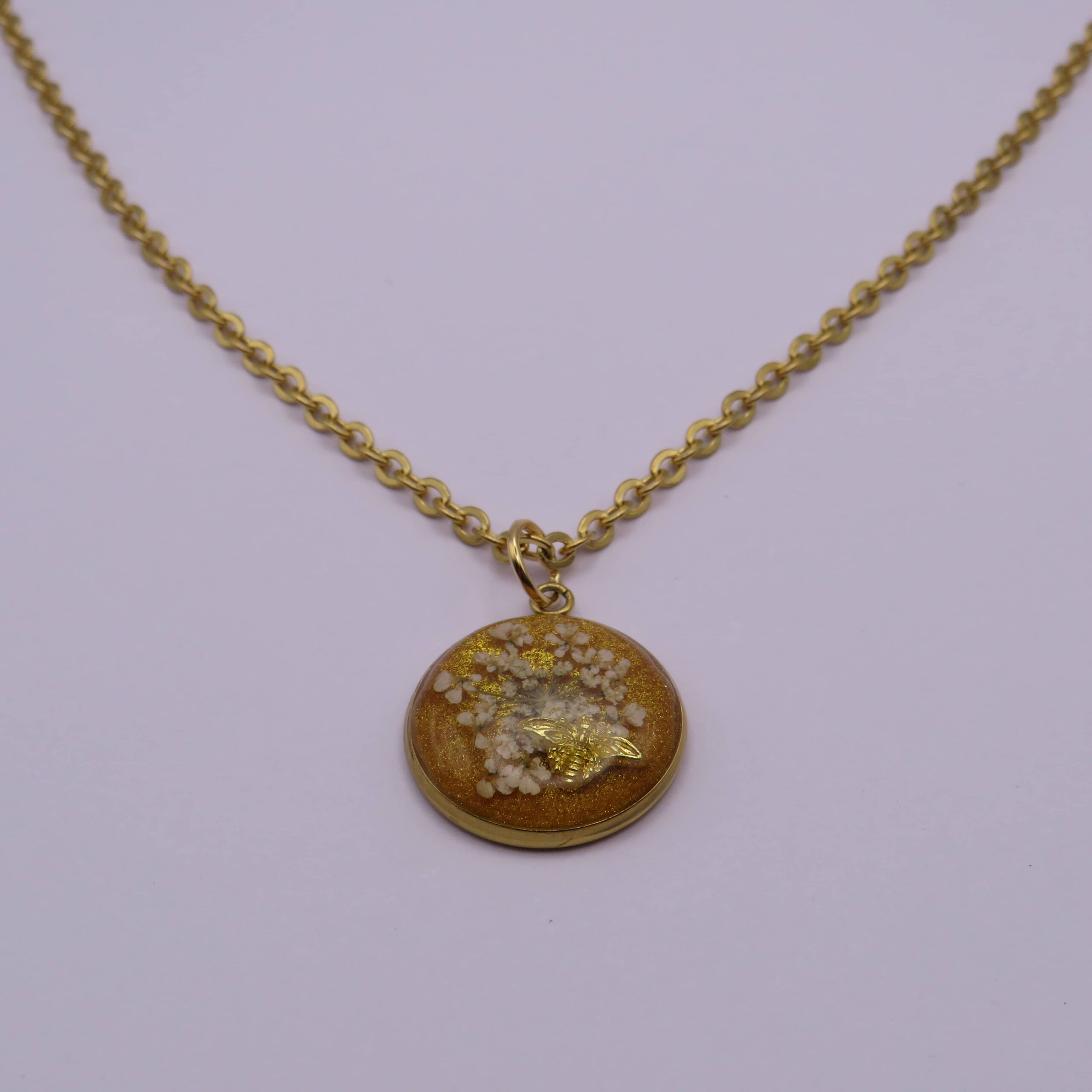 14k gold plated stainless steel Leaves Gold Cabochon Chain Pendant Necklace