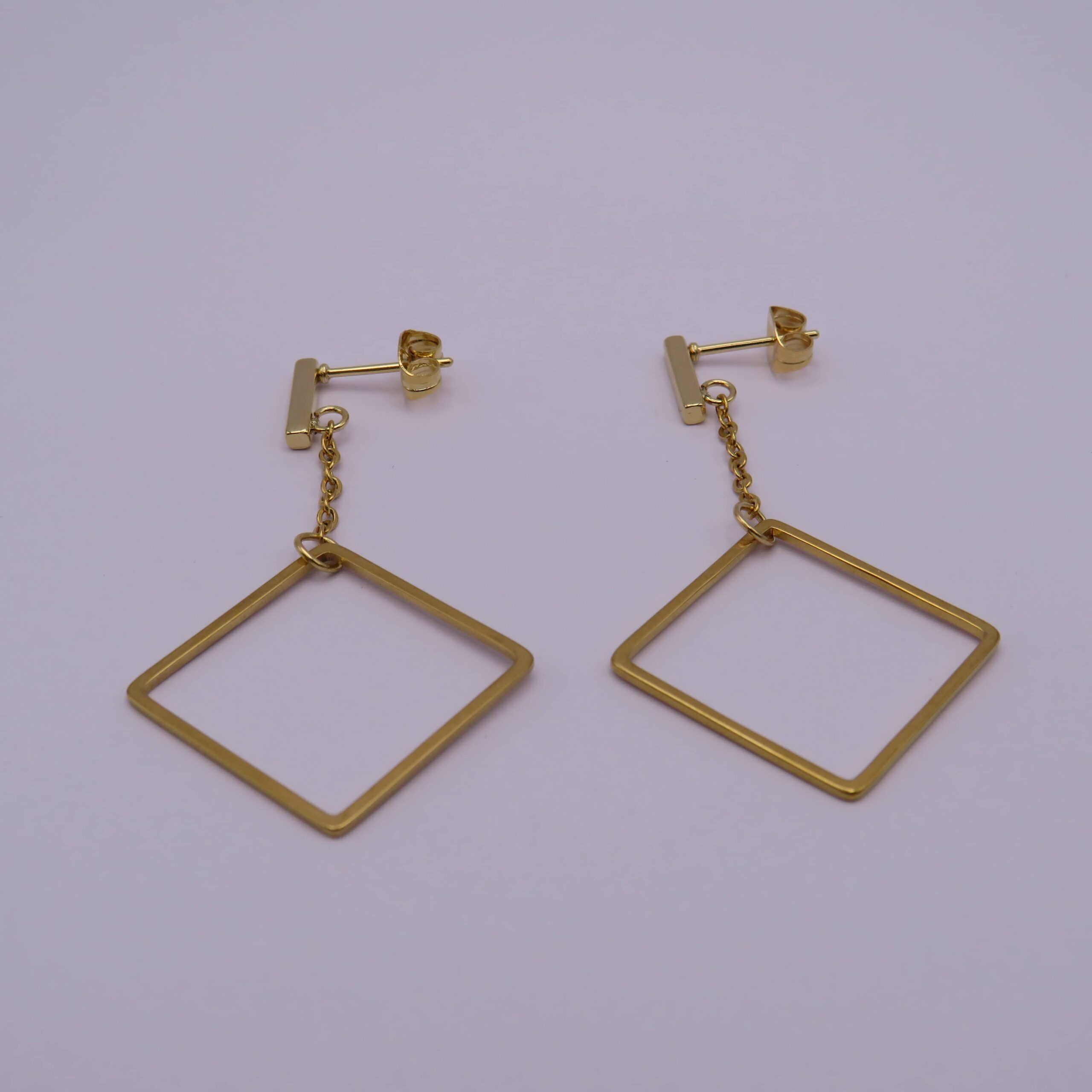 Gold Plated Square Drop Earrings