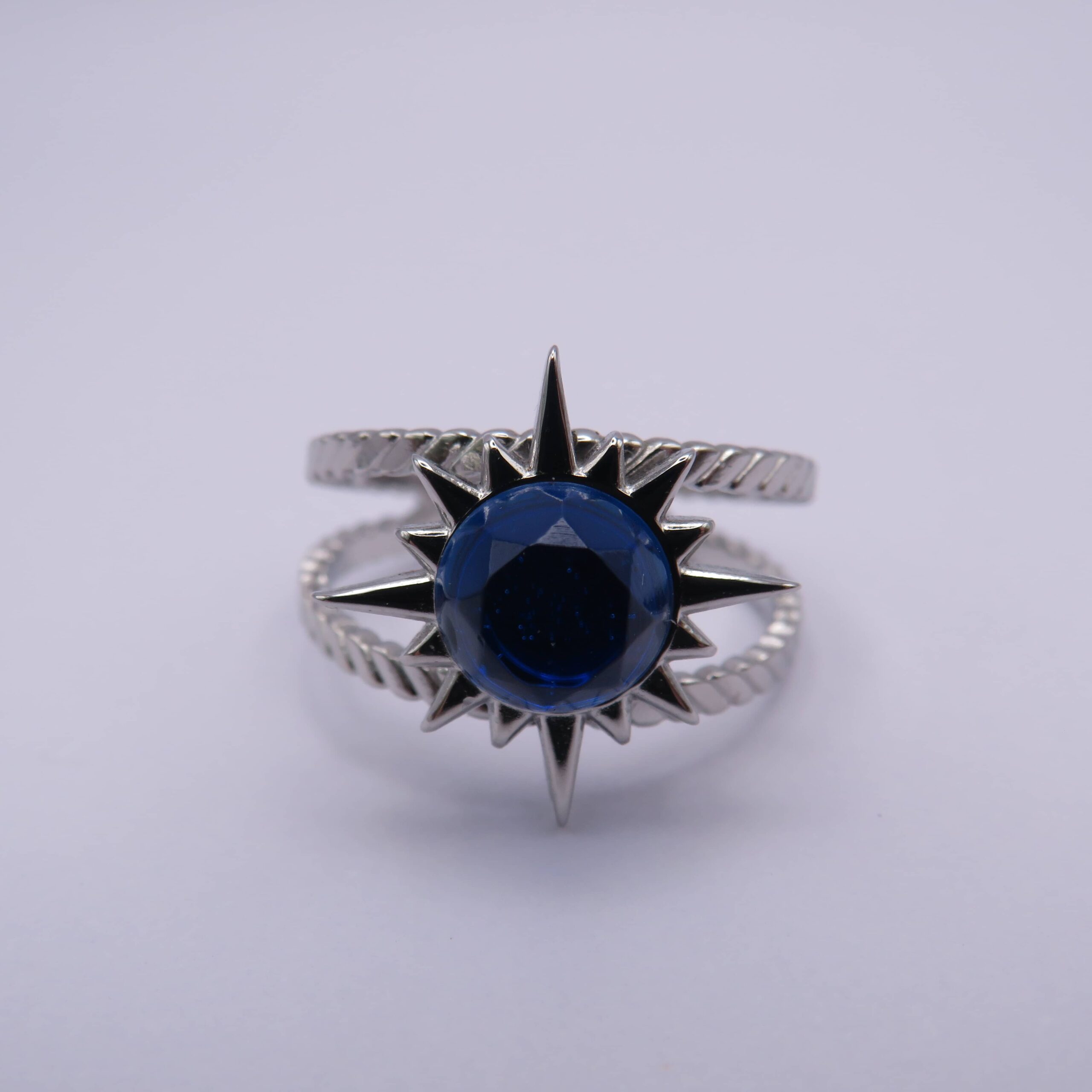Stainless Steel Blue Resin Rhinestone Sun Ring