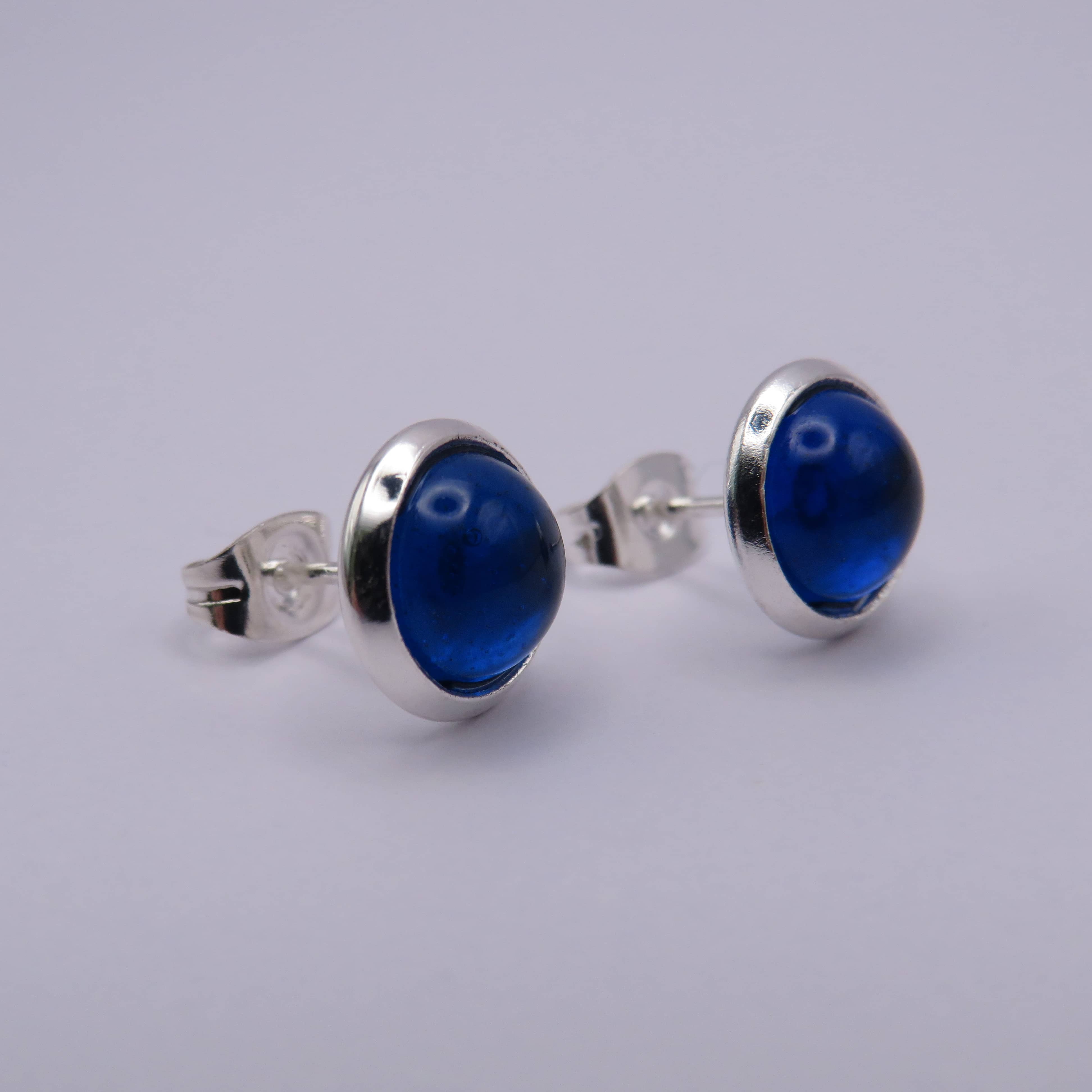 Stainless Steel Blue Cabochon Stud Earrings