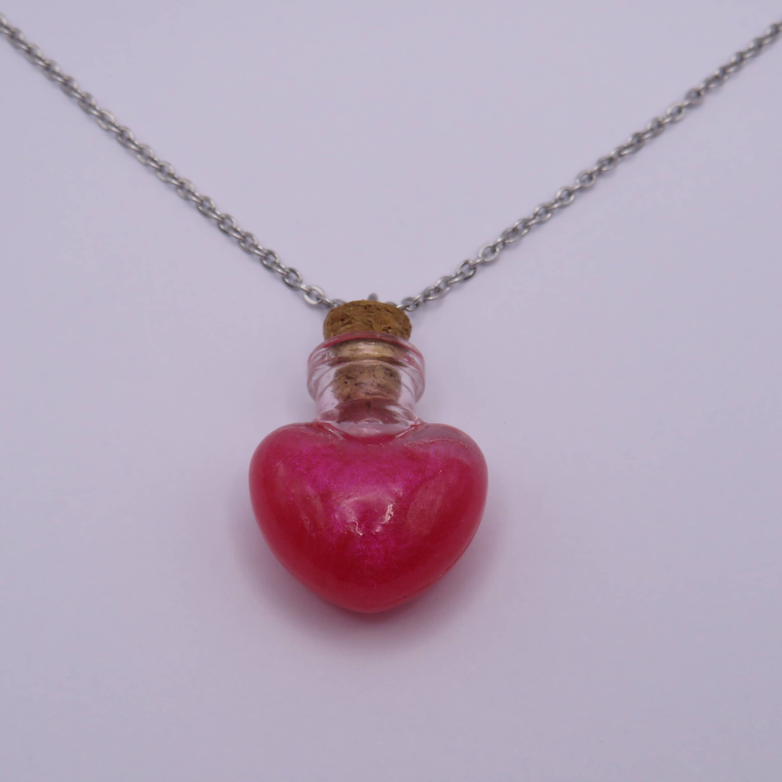 Stainless Steel Pink Heart Mini Glass Bottle Butterflies Pendantif Necklace