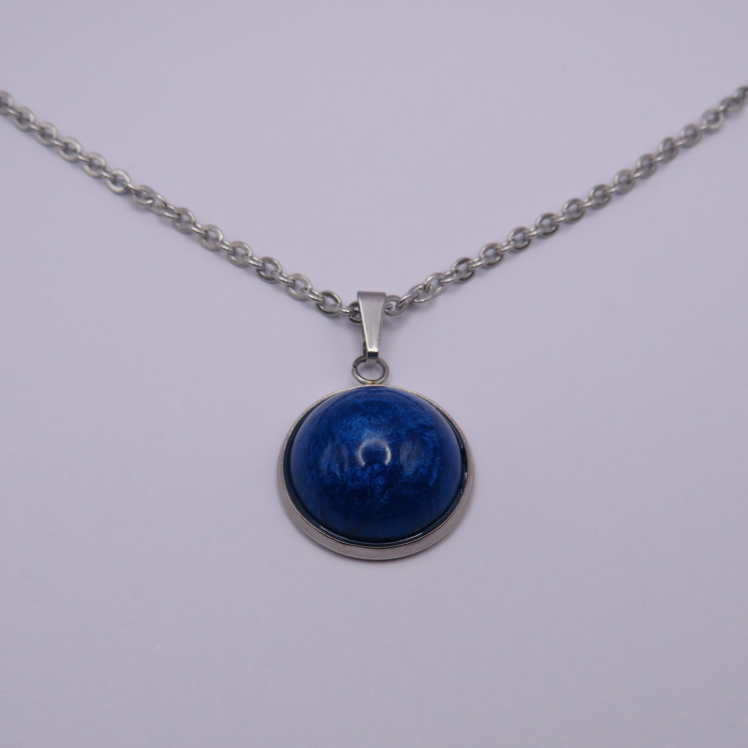 Stainless Steel Blue Cabochon Pendant Necklace
