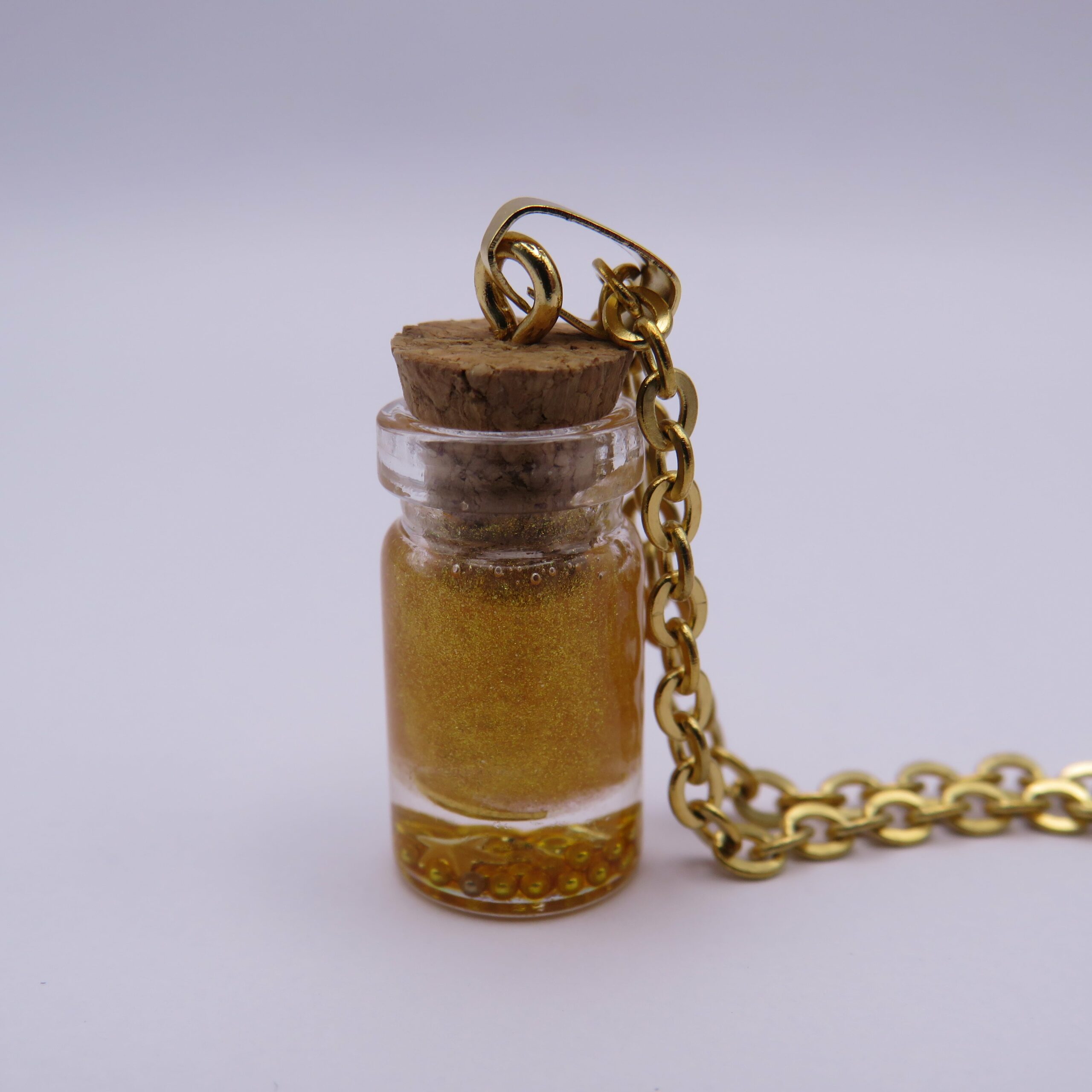 Gold Plated Universe Mini Glass Bottle Pendant Necklace