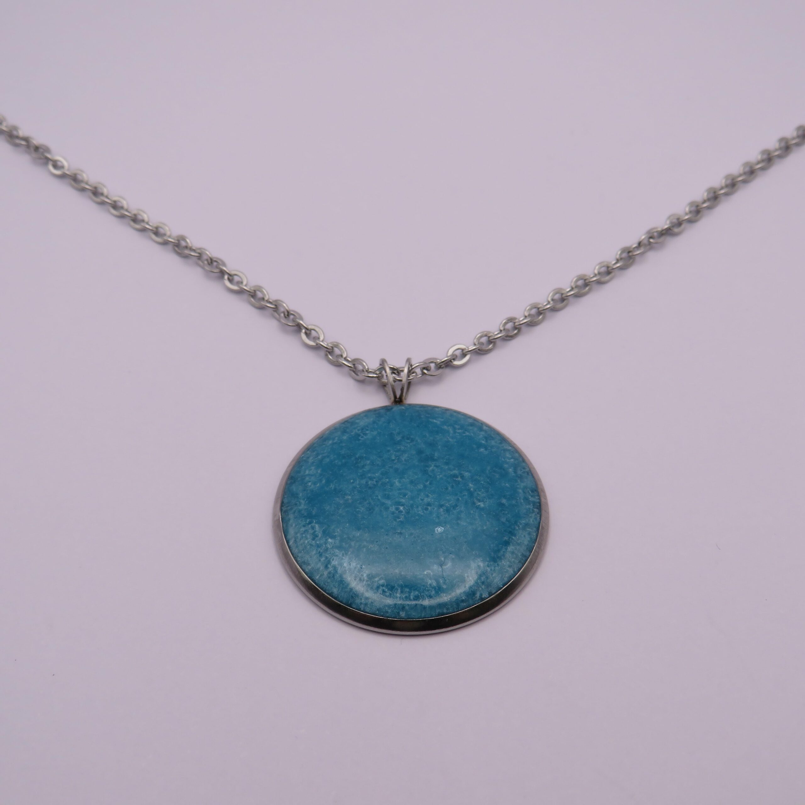 Stainless Steel Long Large Blue Cabochon Pendant Necklace
