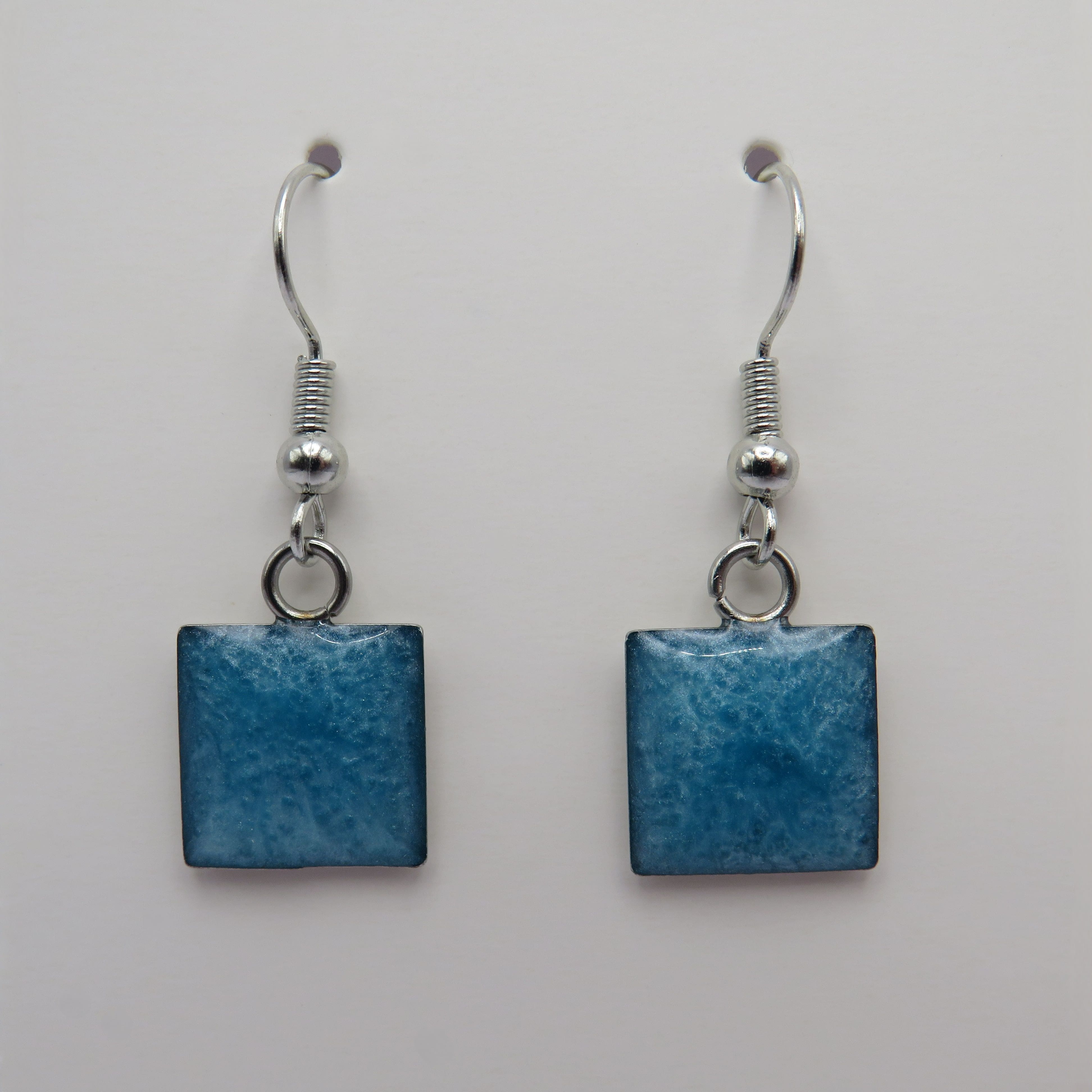 Stainless Steel Blue Square Drop Earrings