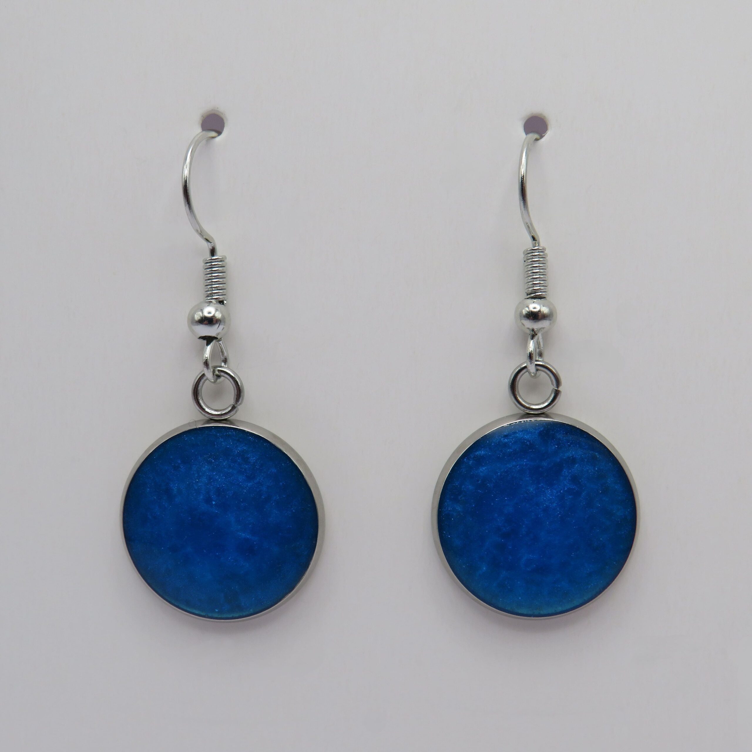 Stainless Steel Blue Round Cabochon Drop Earrings
