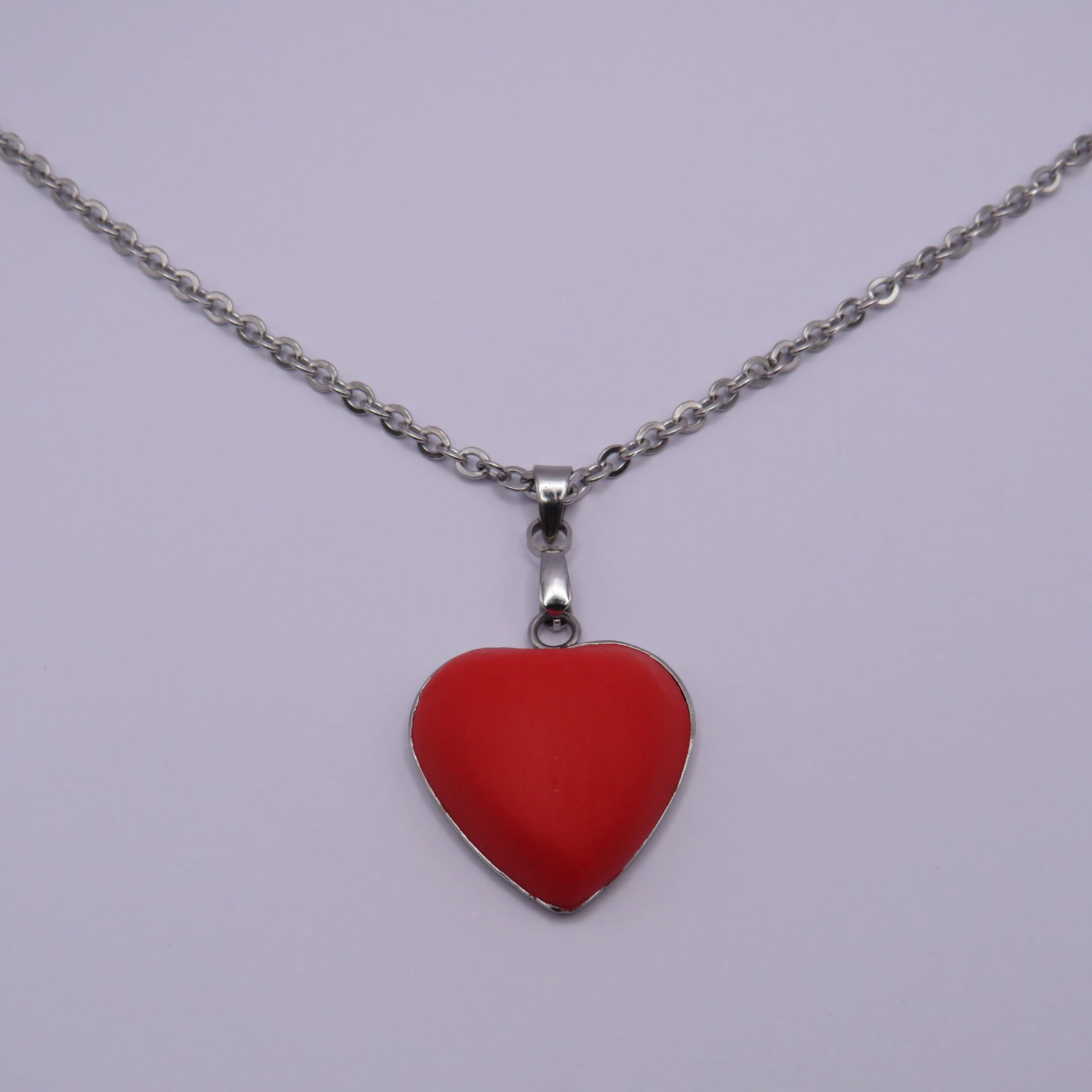 Stainless Steel Red Clay Heart Pendant Necklace