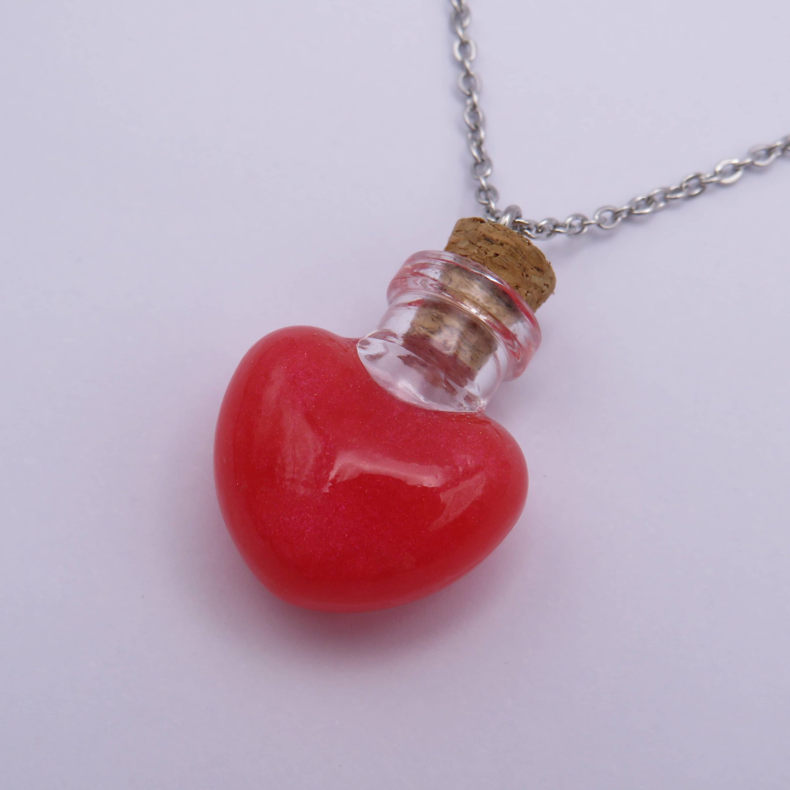 Stainless Steel Red Heart Mini Glass Bottle Pendant Necklace