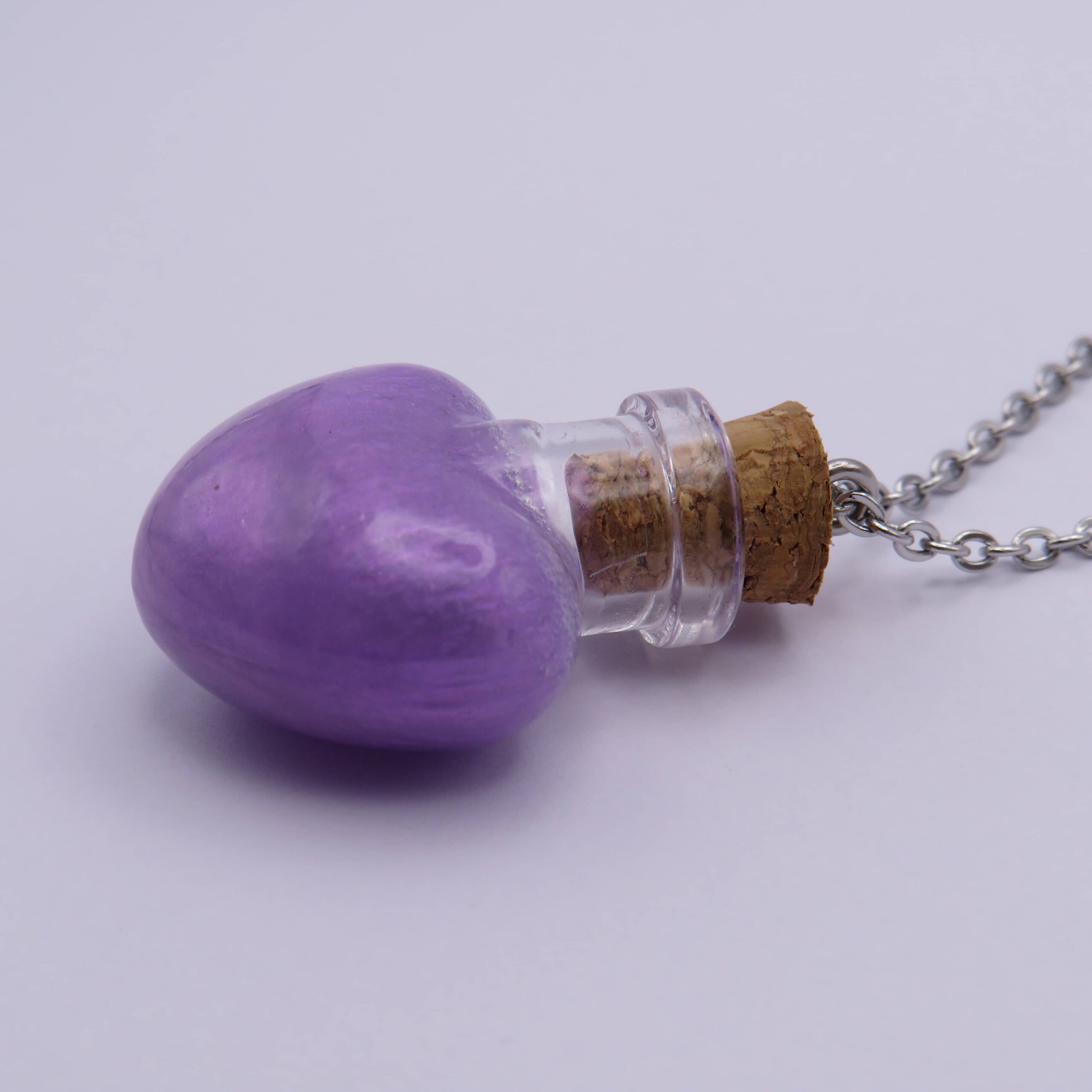 Stainless Steel Purple Heart Mini Glass Bottle Pendant Necklace