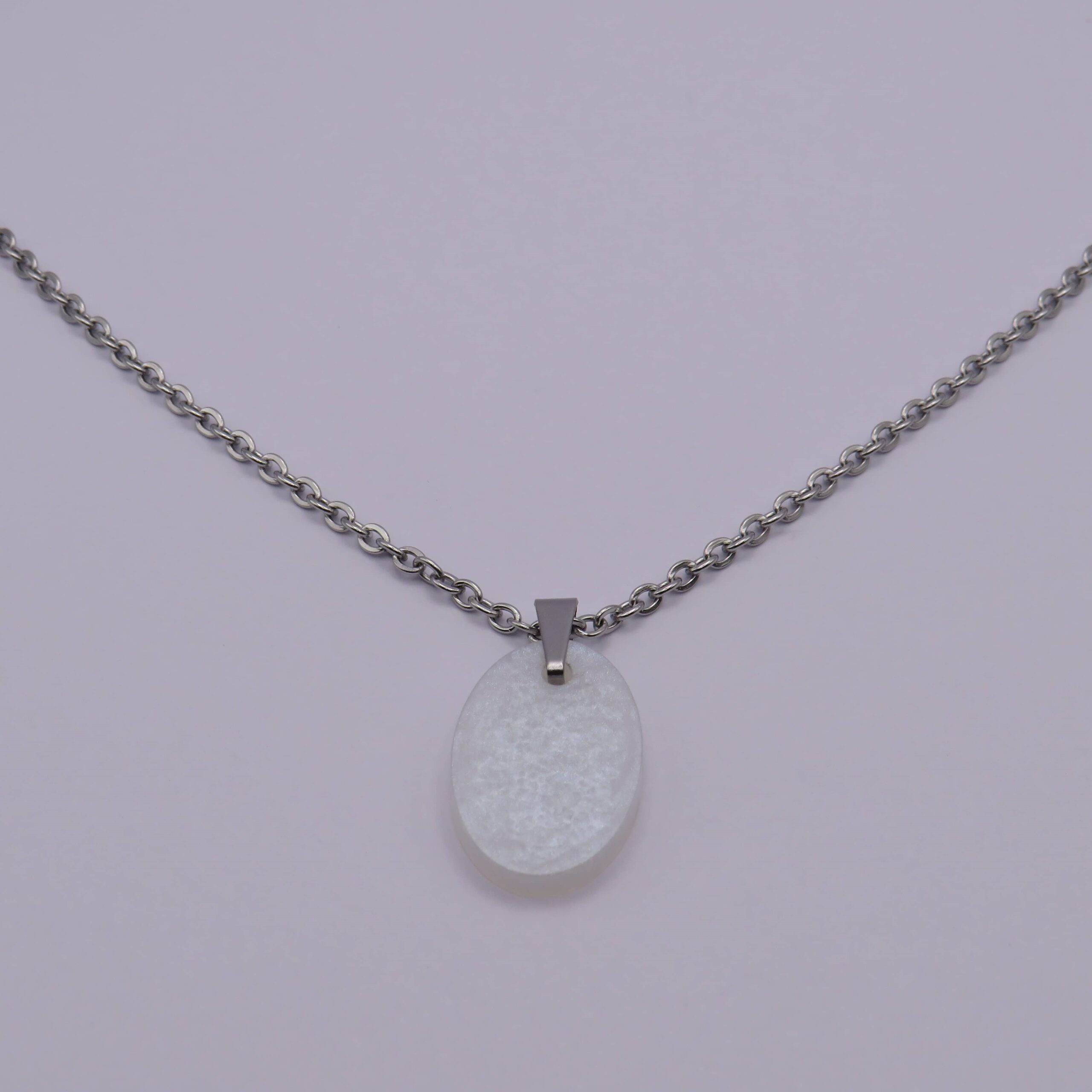 Stainless Steel White Oval Resin Pendant Necklace