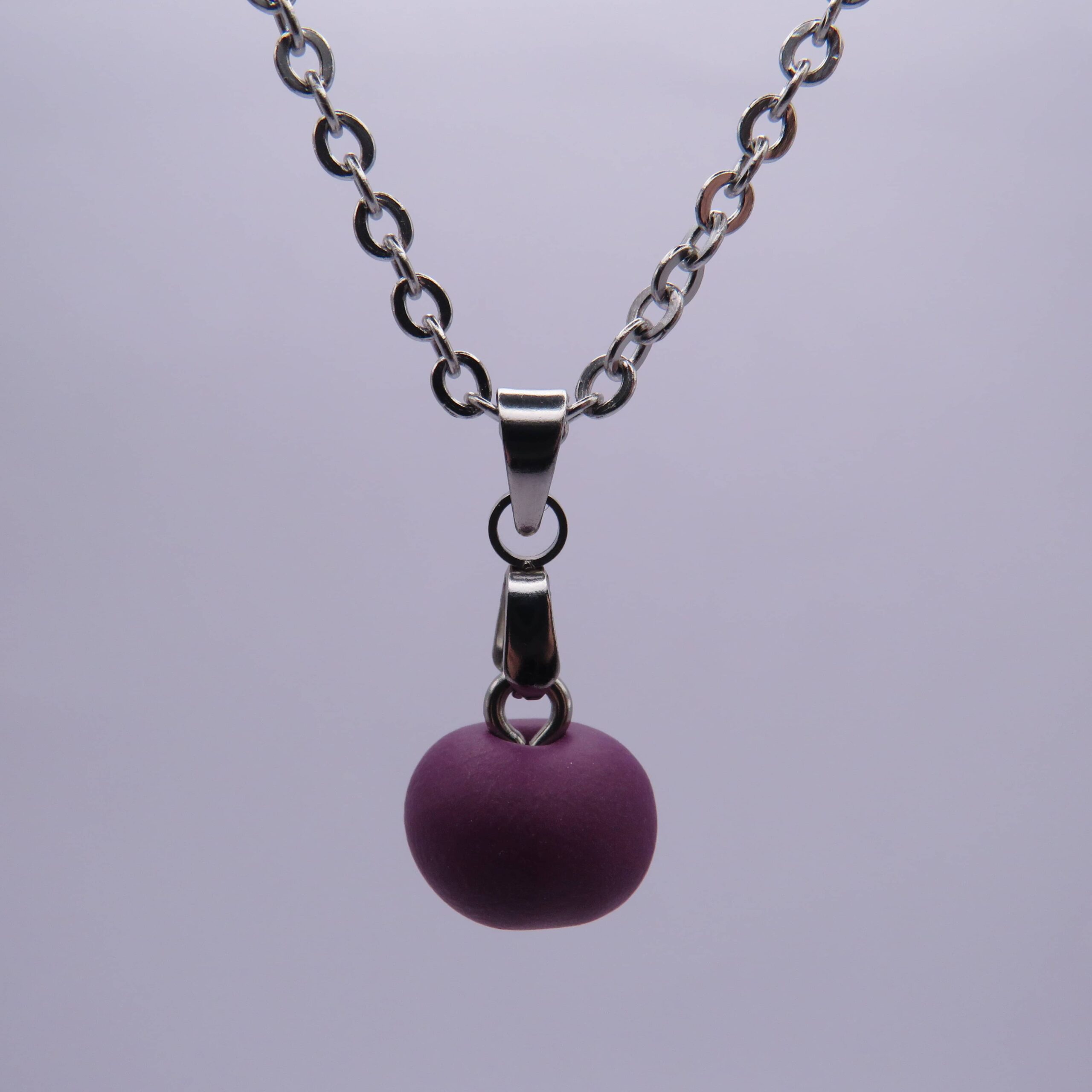 Stainless Steel Purple Clay Ball Pendant Necklace