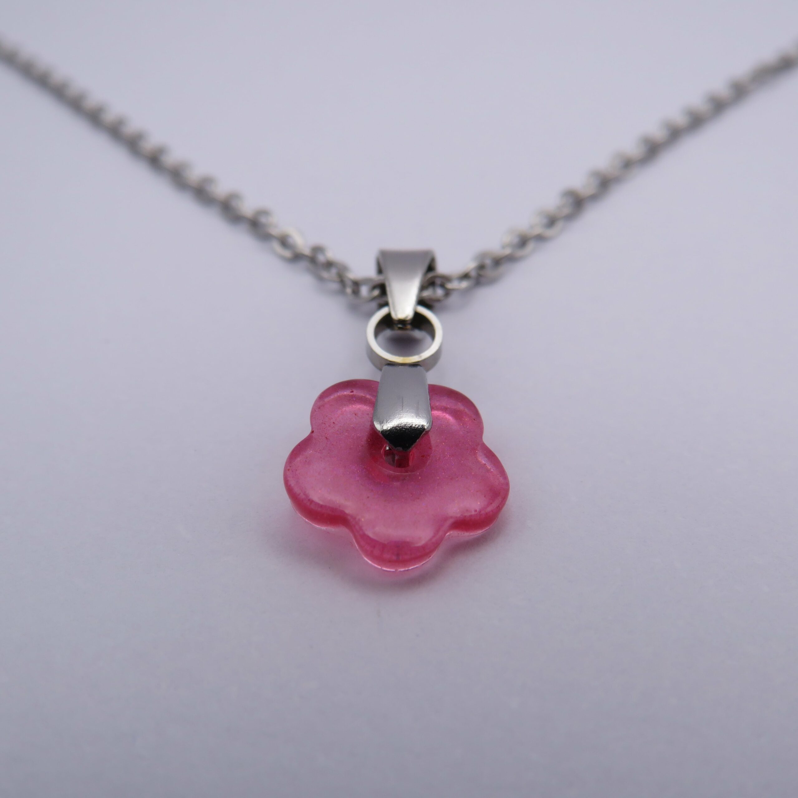 Stainless Steel Pink Flower Resin Necklace