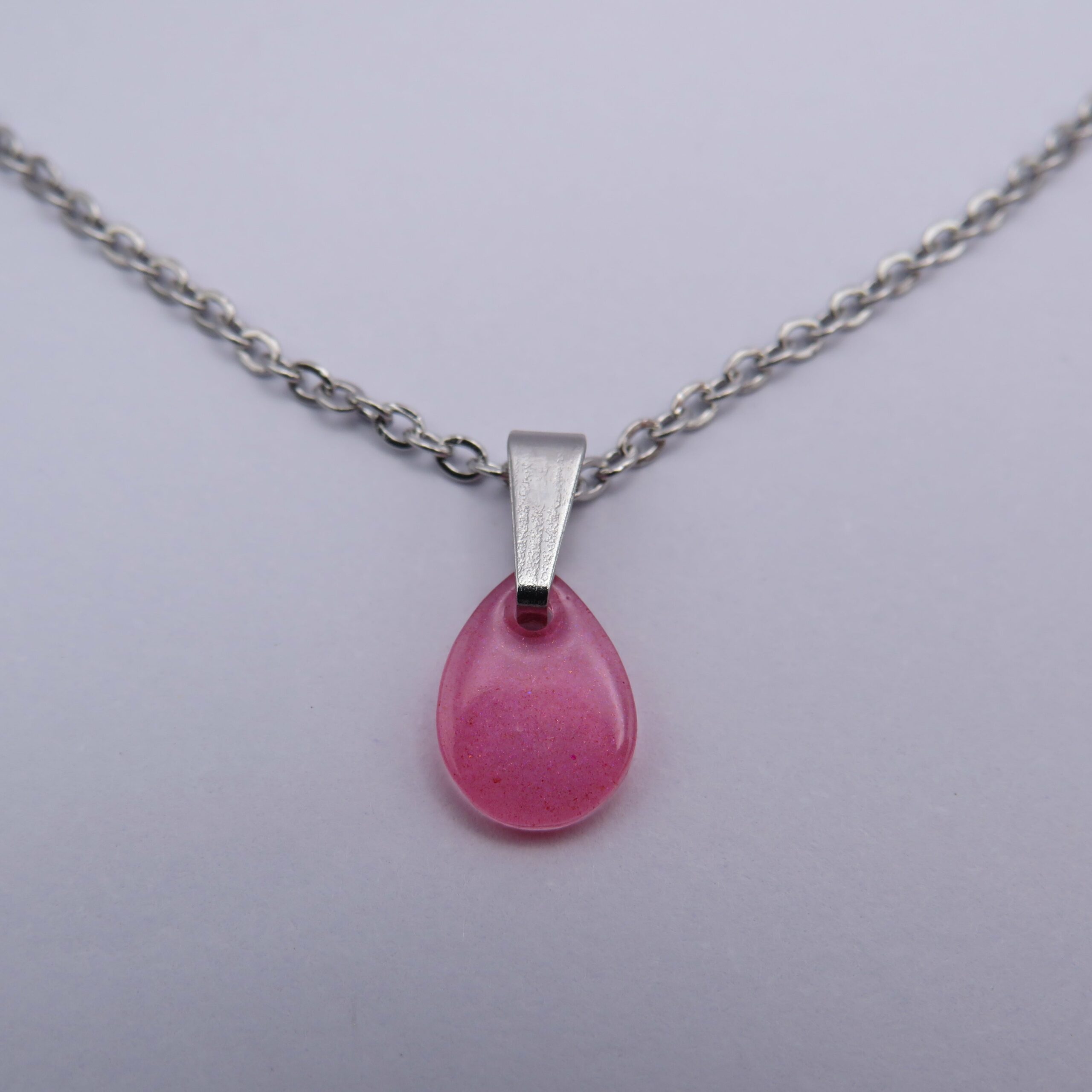 Stainless Steel Pink Oval Resin Necklace