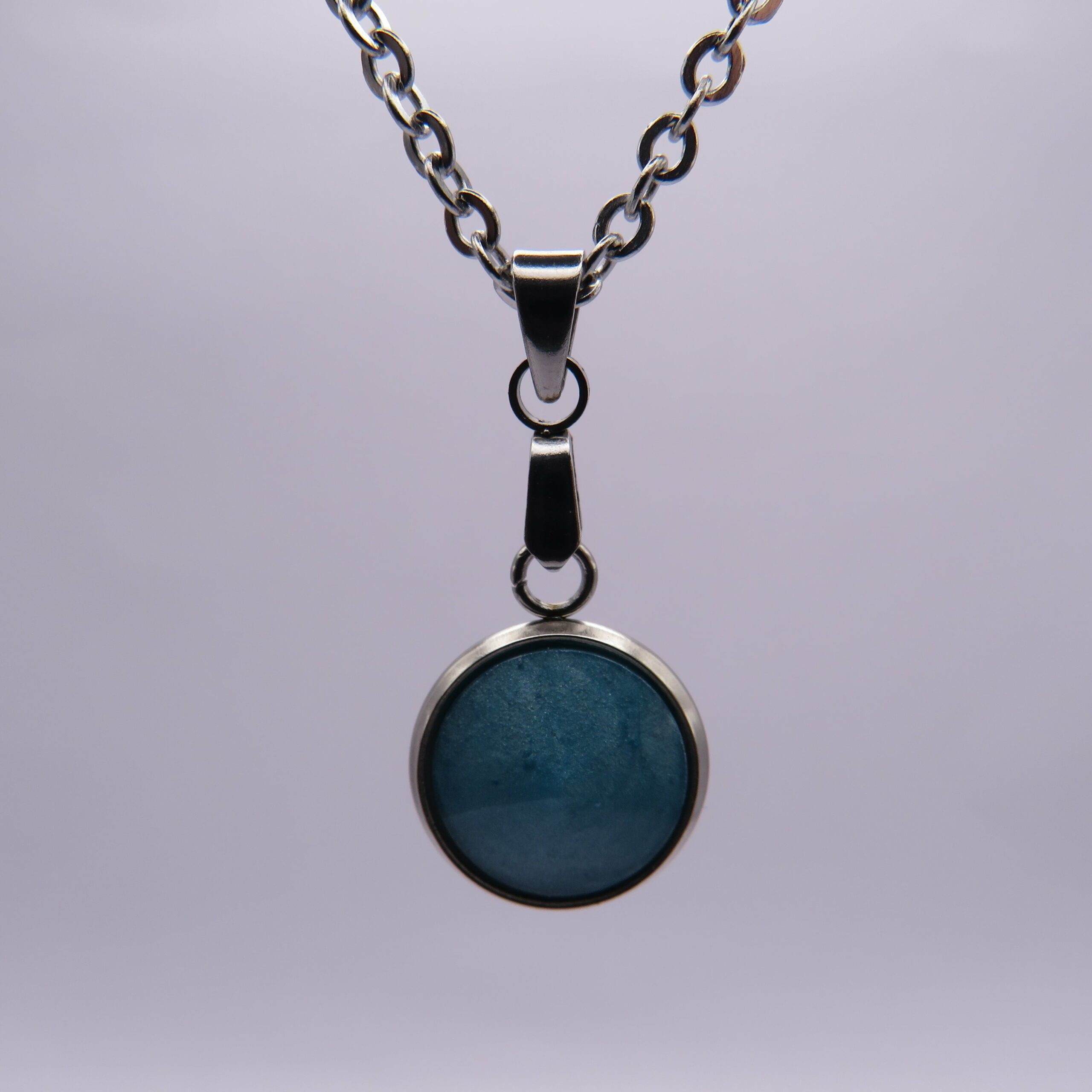Stainless Steel Blue Cabochon Pendant Necklace