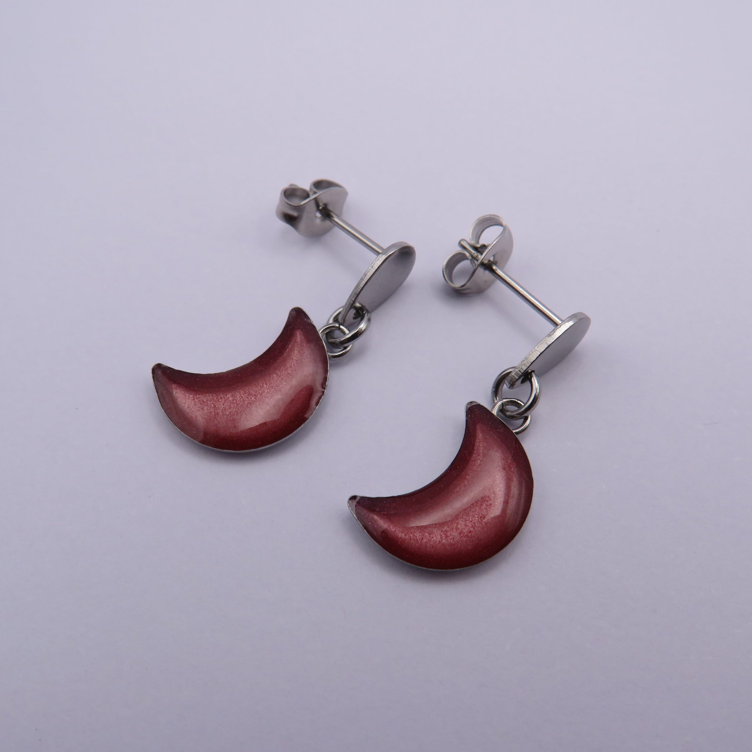 Stainless Steel Pink Moon Cabochon Teardrop Stud Earrings