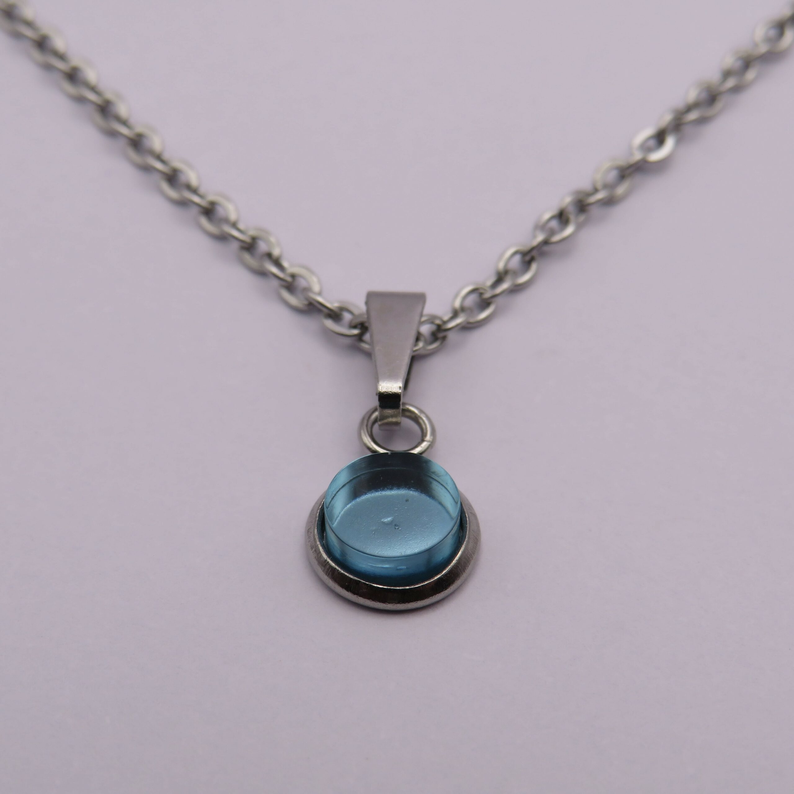 Stainless Steel Clear Blue Cabochon Pendant Necklace