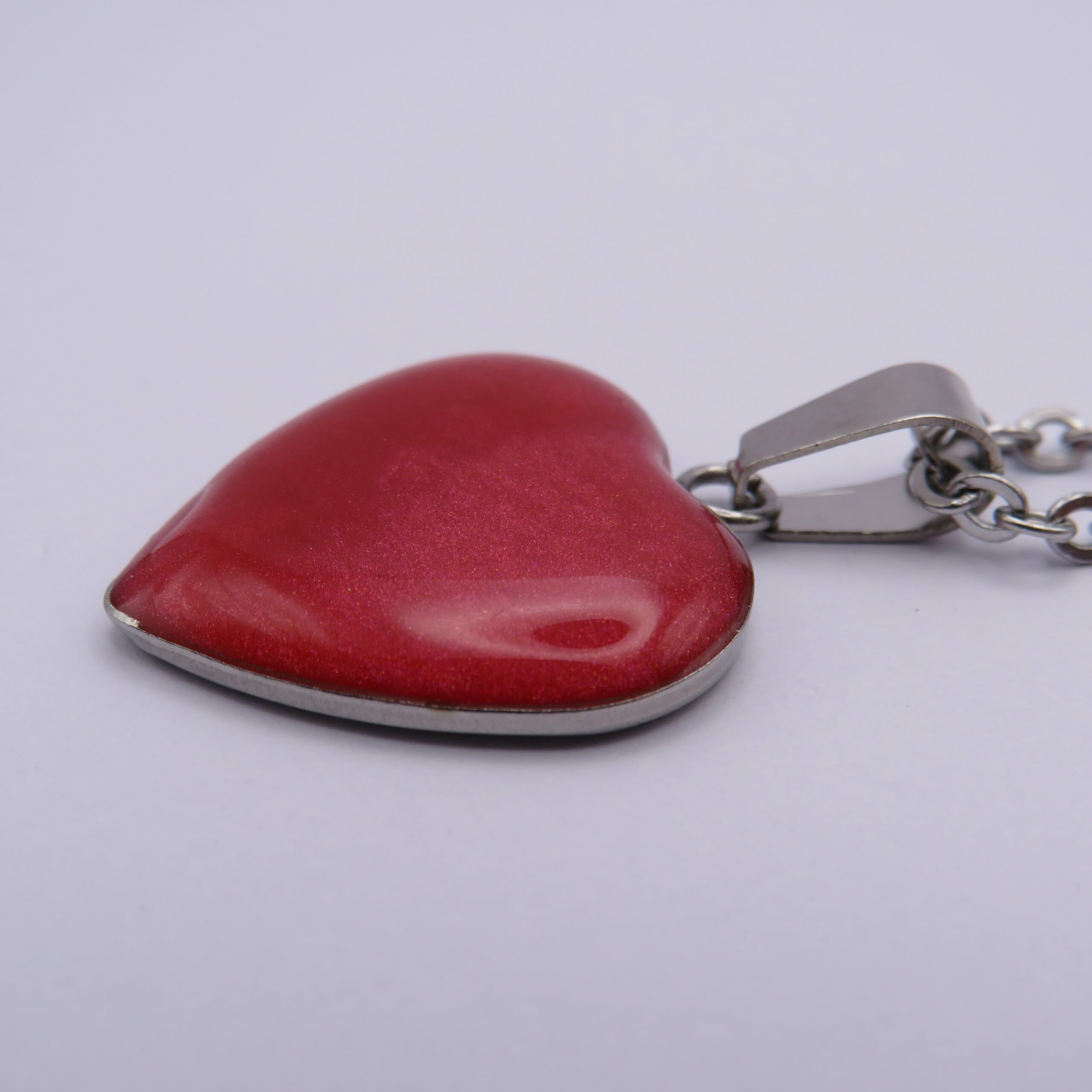 Stainless Steel Pink Red Heart Cabochon Pendant Necklace