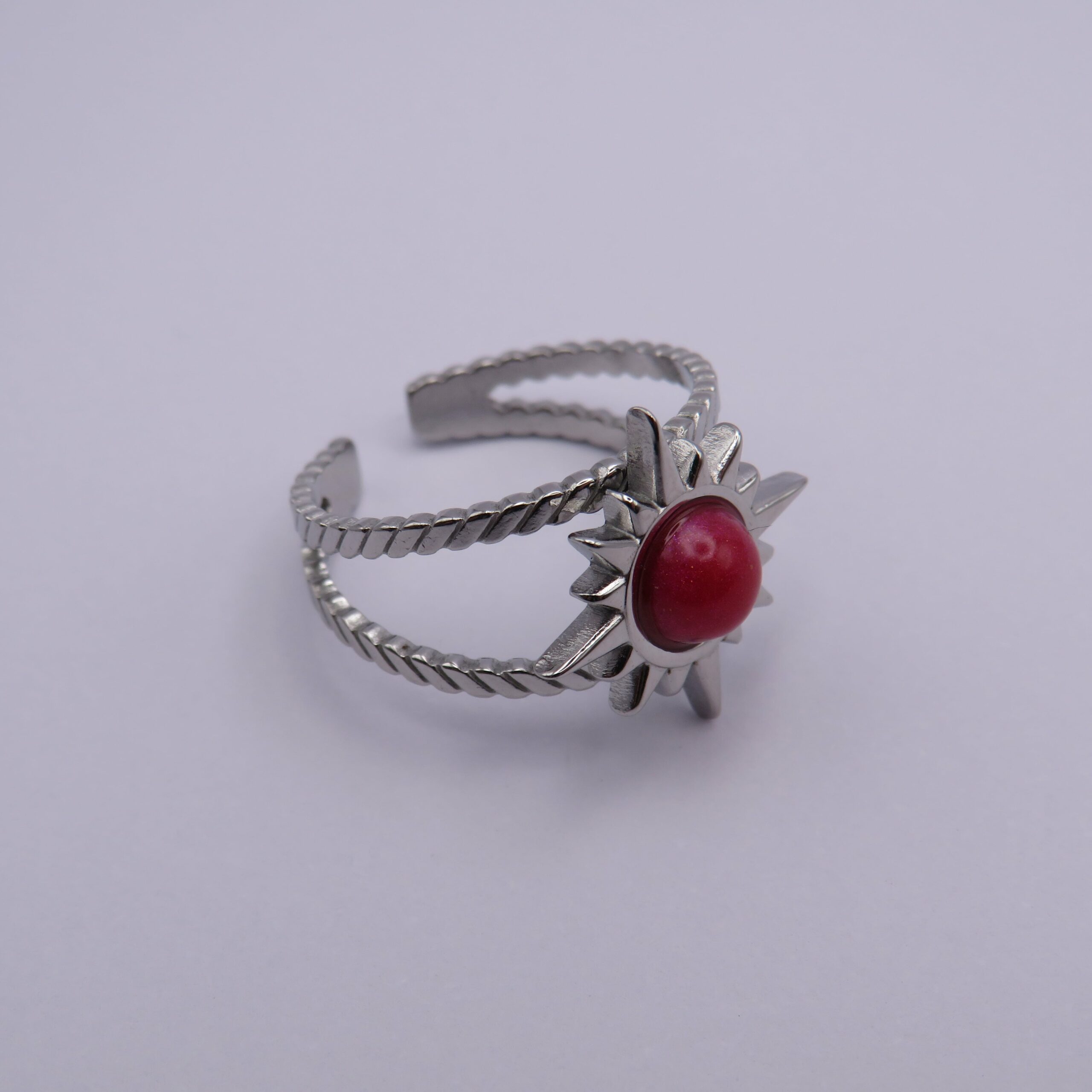 Stainless Steel Pink Red Sun Ring