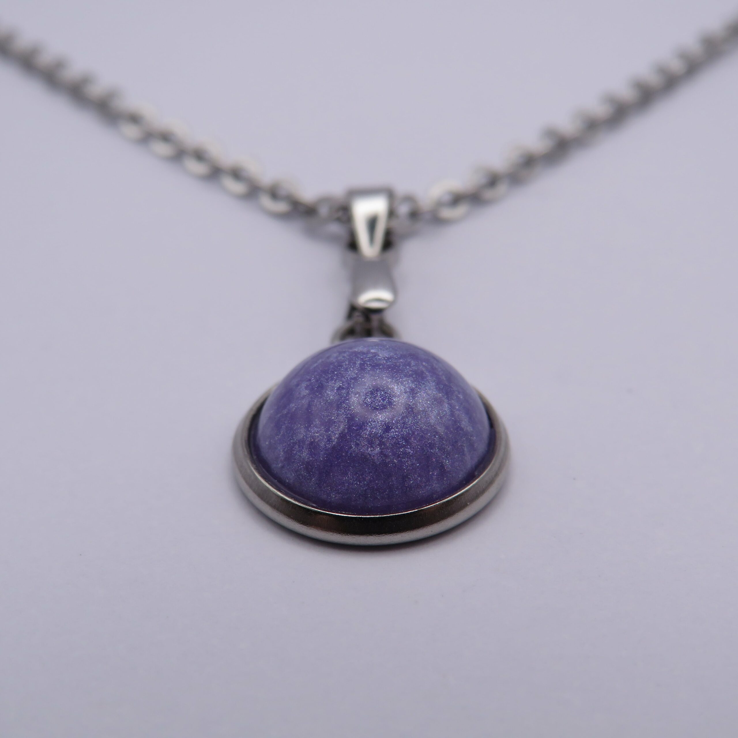 Stainless Steel Purple Cabochon Pendant Necklace