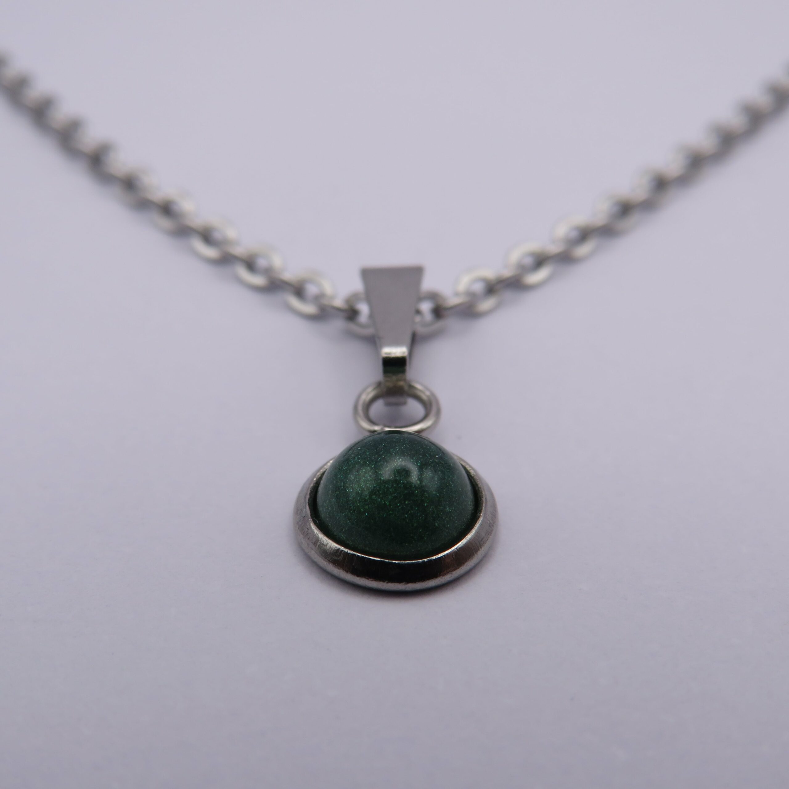 Stainless Steel Green Cabochon Pendant Necklace