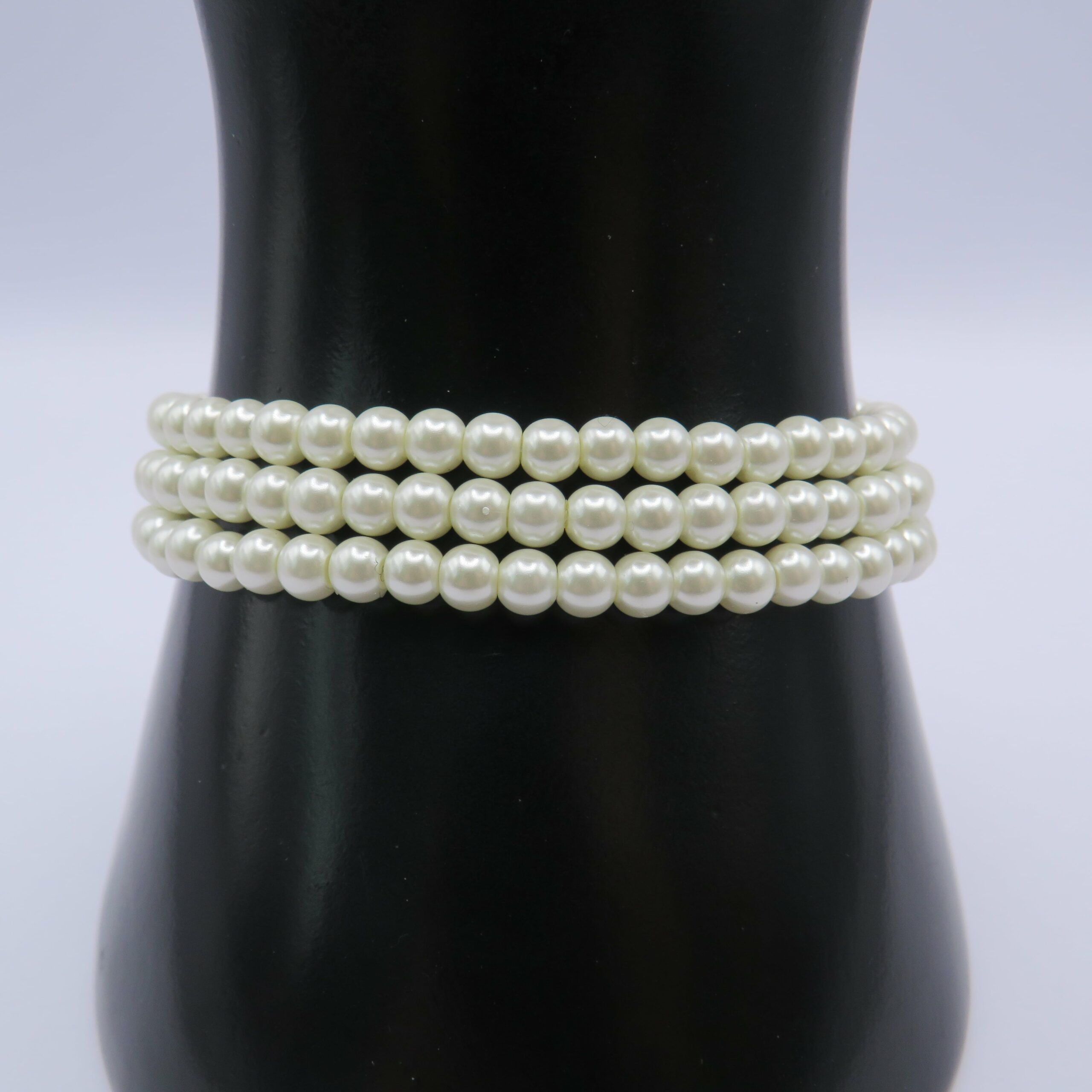 Stainless Steel White Glass Pearls Bracelet