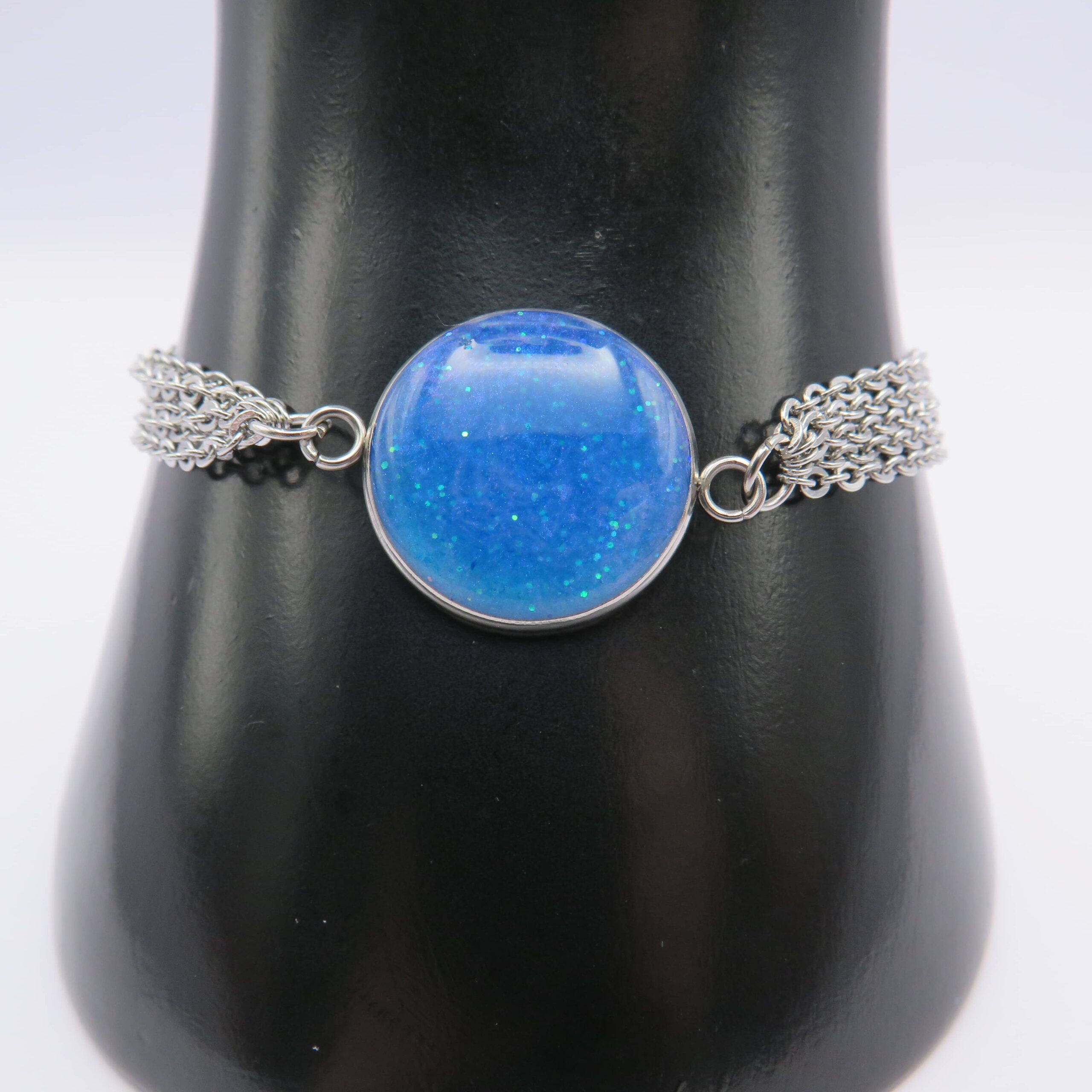 Stainless Steel Blue Cabochon Chain Bracelet