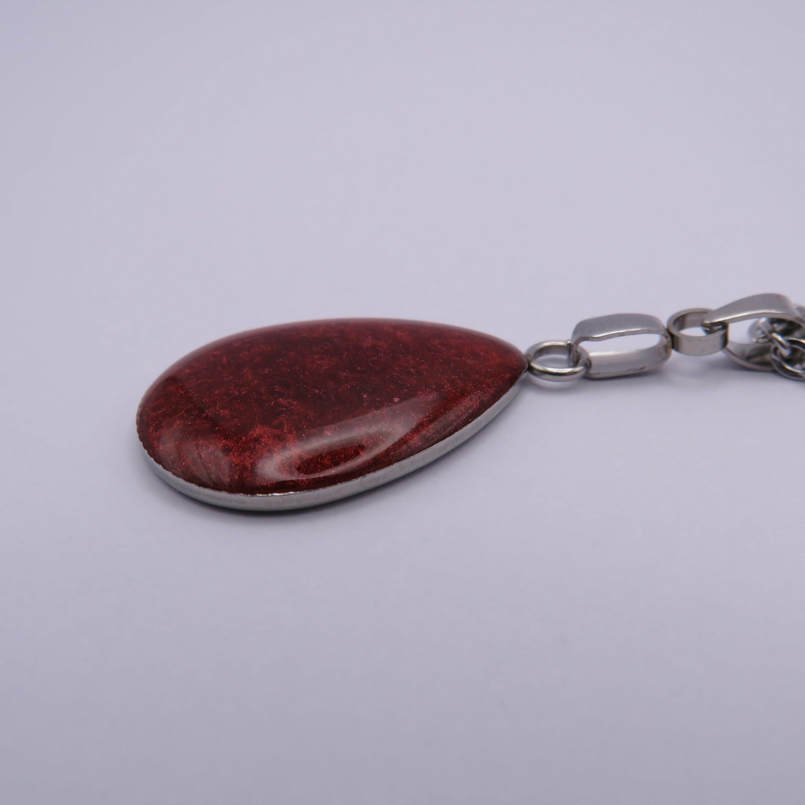 Stainless Steel Red Cabochon Pendant Necklace