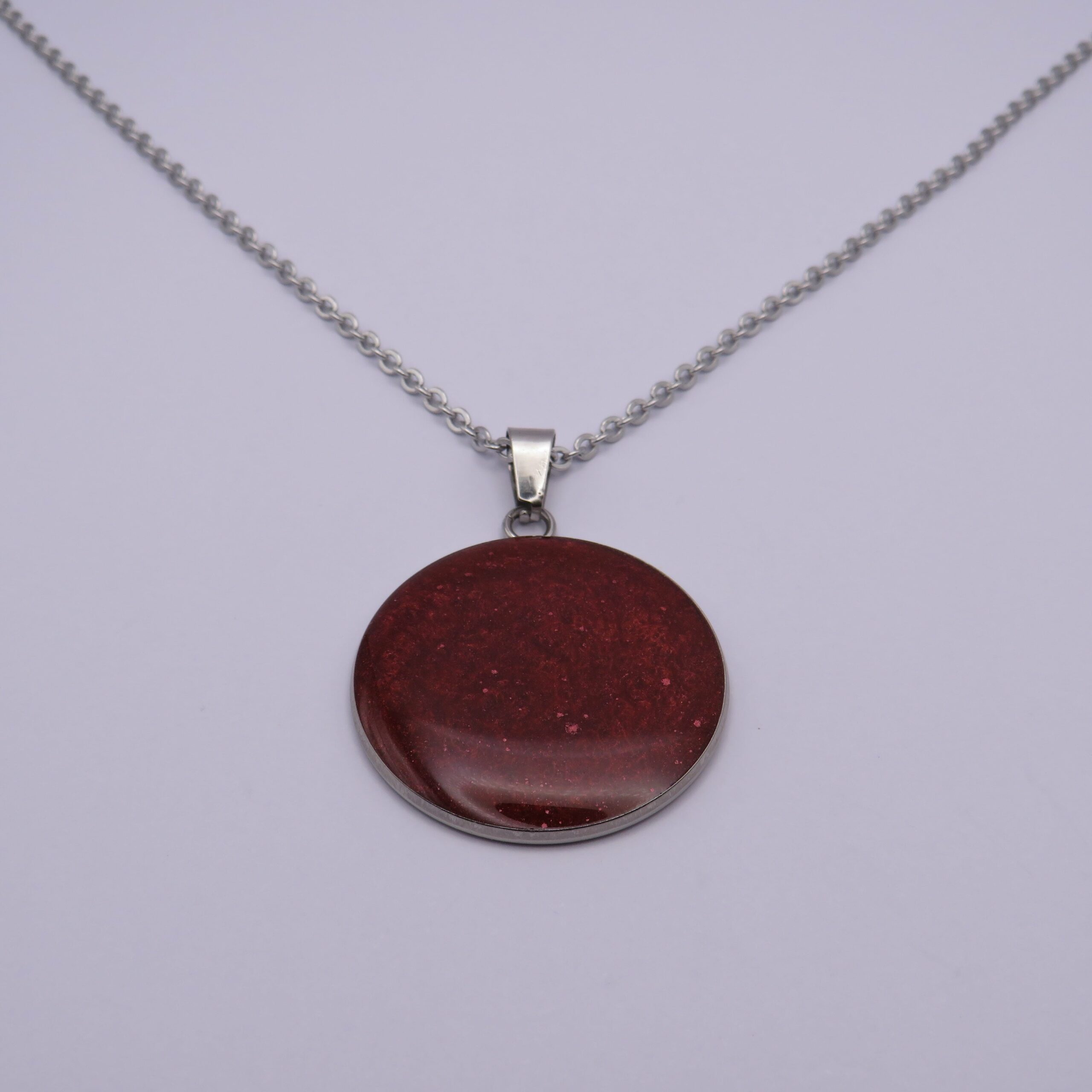 Stainless Steel Long Large Red Cabochon Pendant Necklace