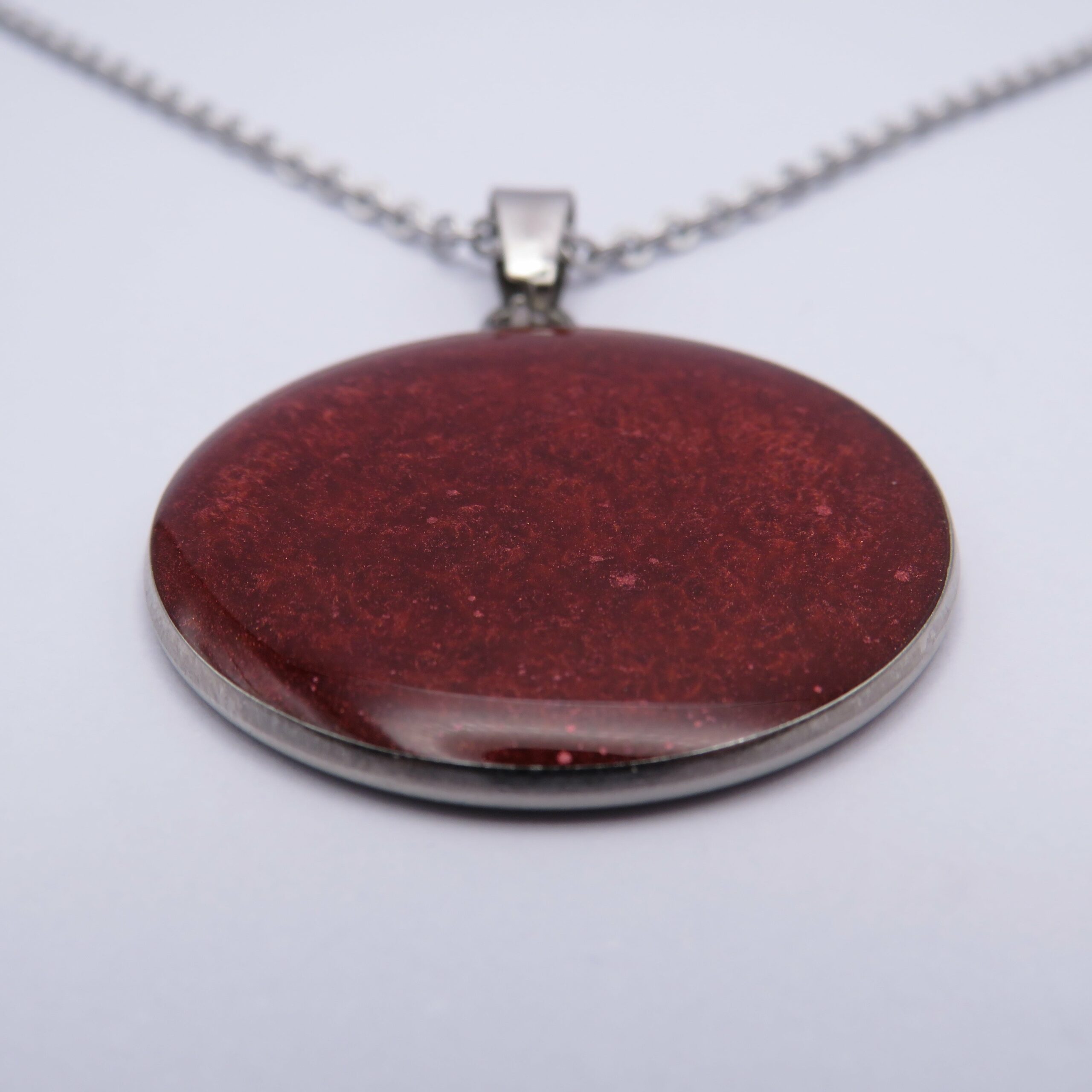 Stainless Steel Long Large Red Cabochon Pendant Necklace