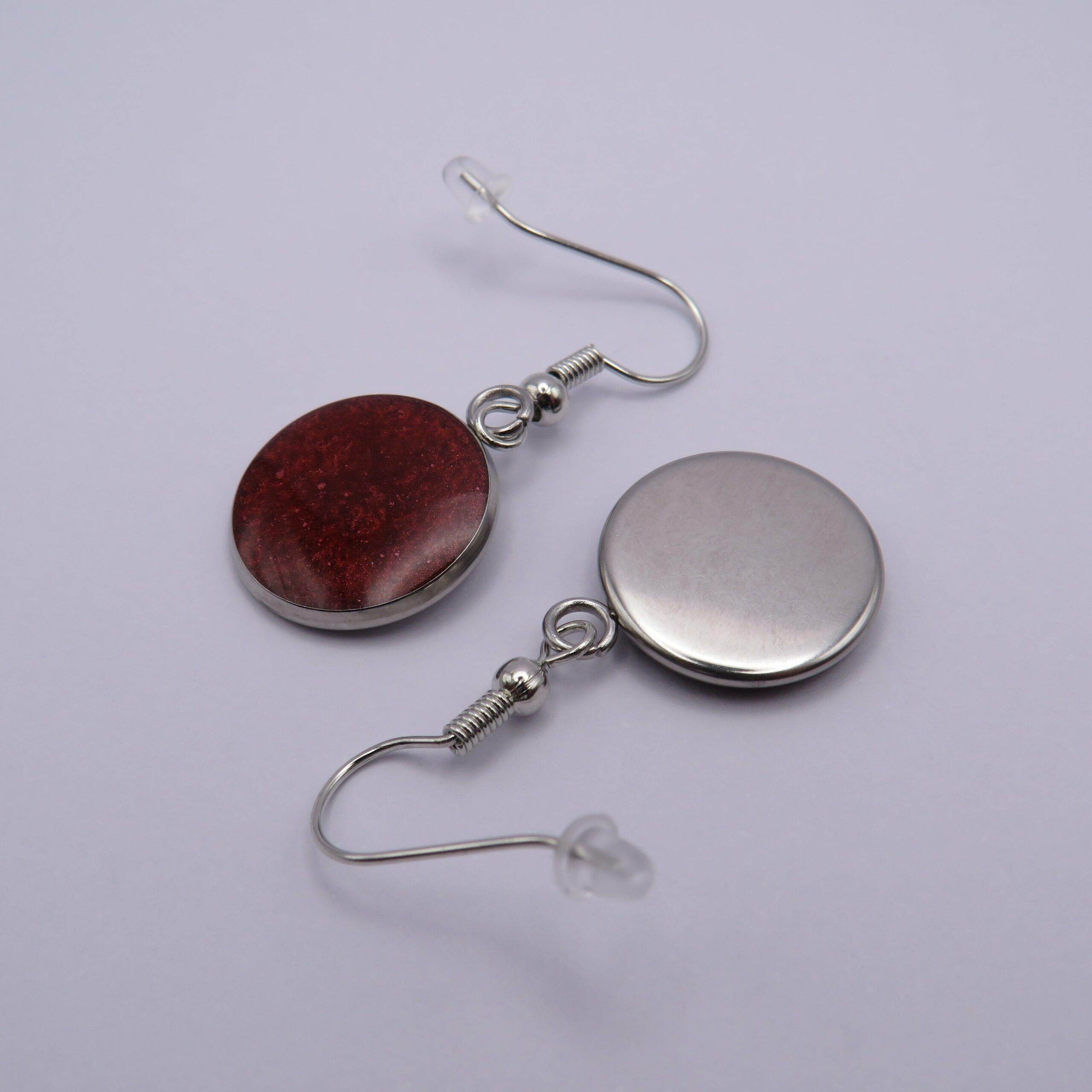 Stainless Steel Red Cabochon Drop Earrings