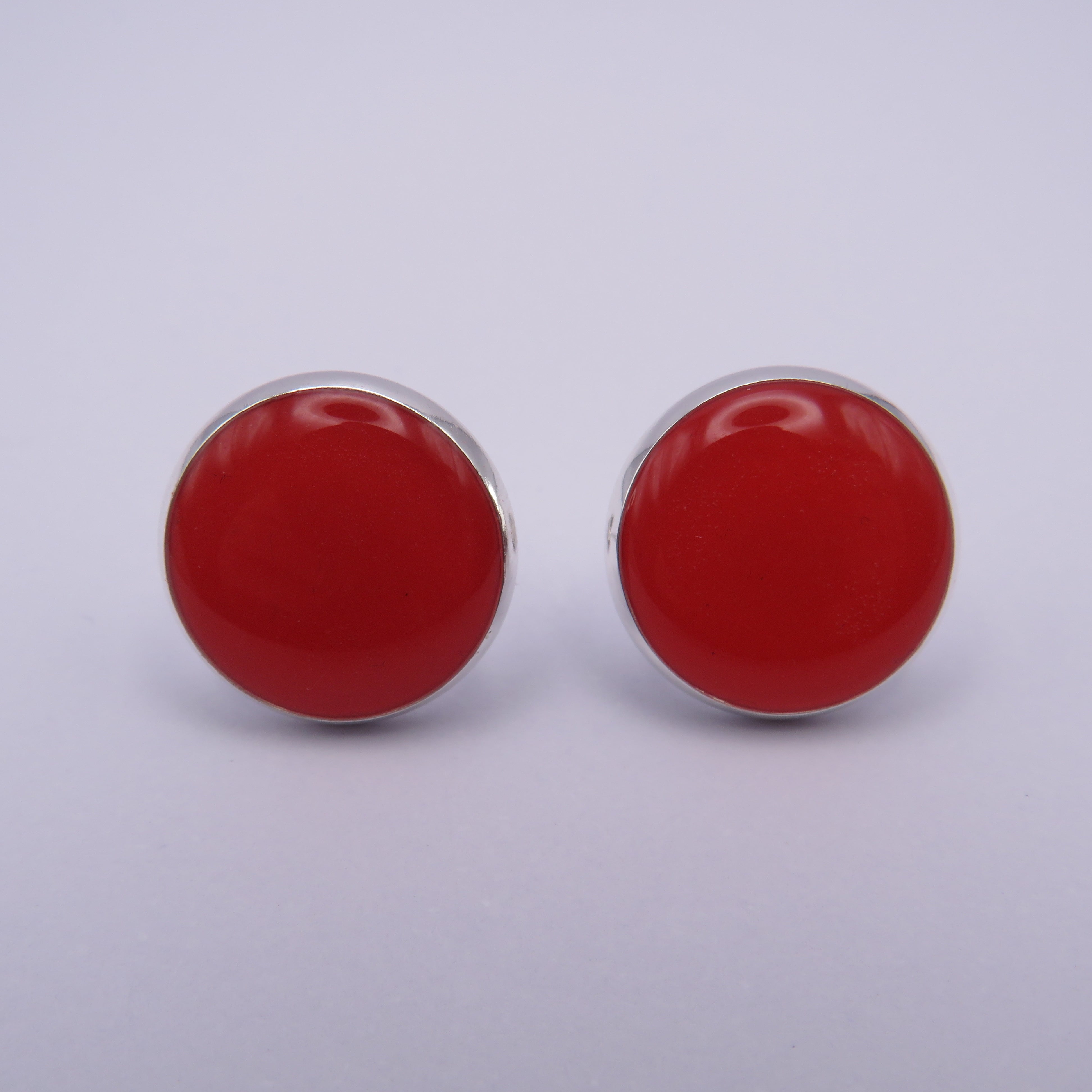 Stainless Steel Red Cabochon Stud Earrings