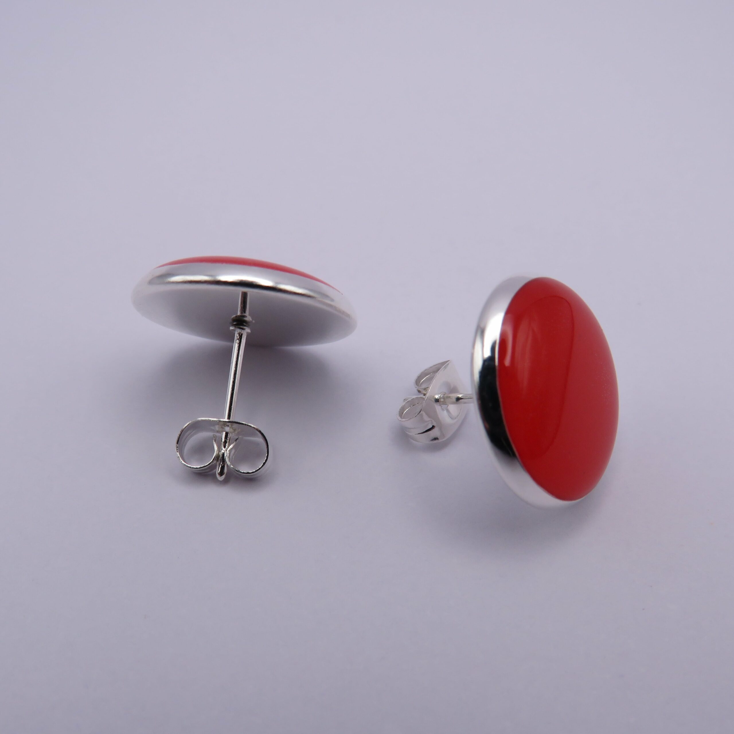 Stainless Steel Red Cabochon Stud Earrings