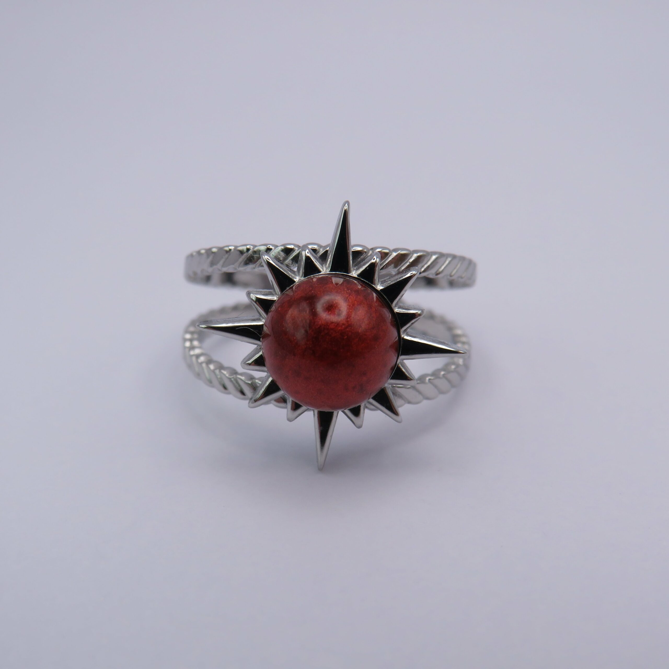 Stainless Steel Red Resin Sun Ring