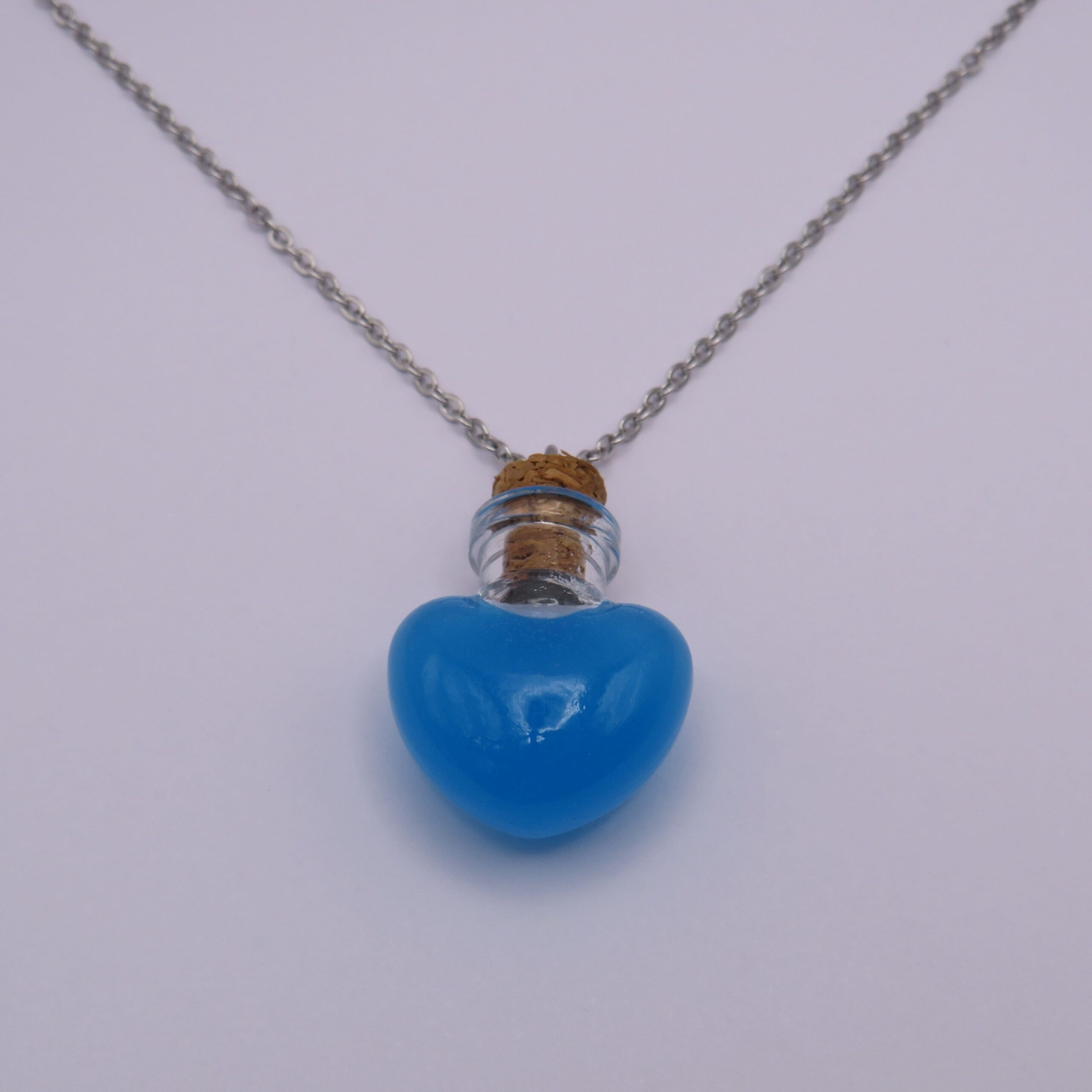 Stainless Steel Blue Heart Mini Bottle Glow in the dark Necklace