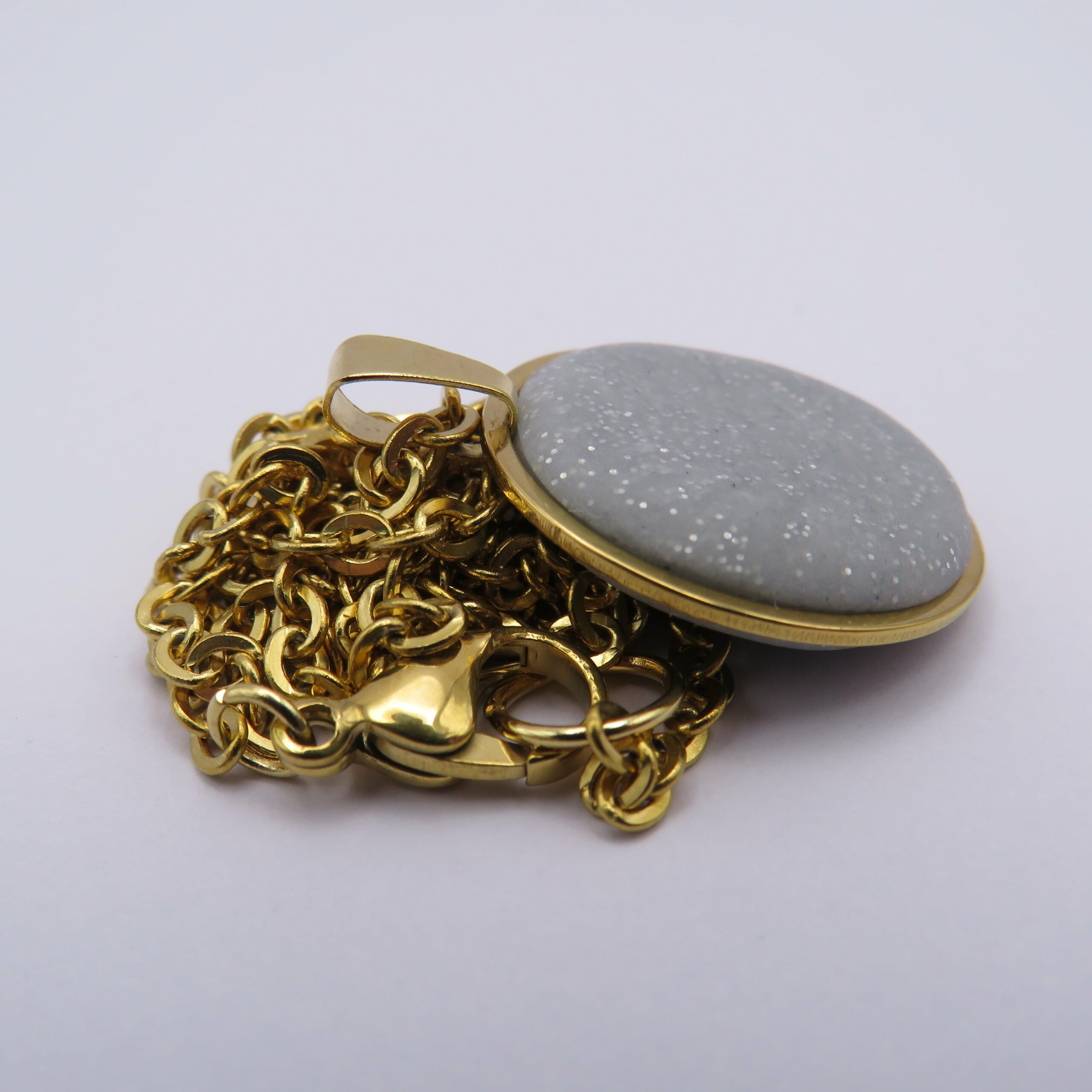 14K Gold Plated Circle Grey Clay Pendant Necklace