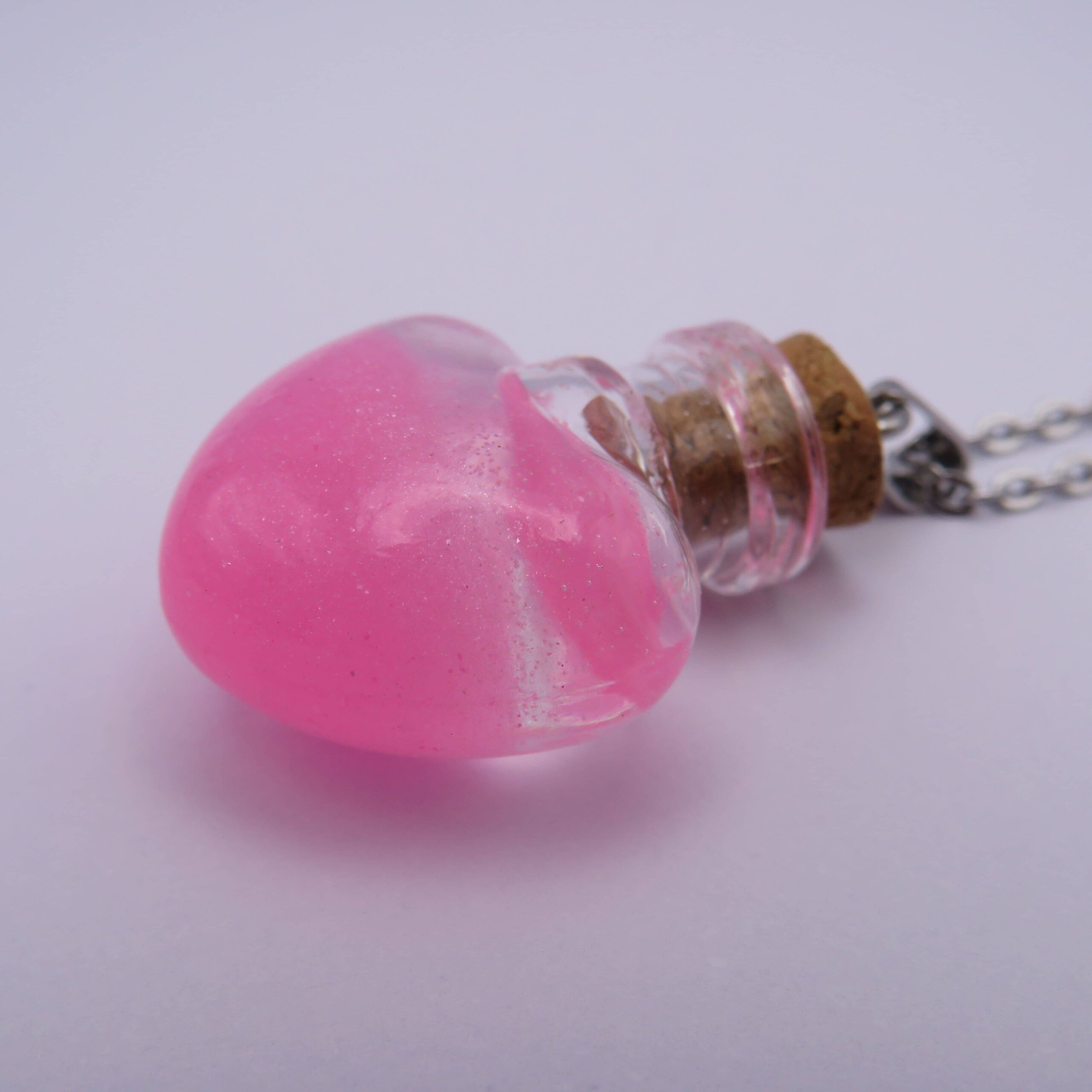 Stainless Steel Pink Heart Mini Glass Bottle Pendant Necklace