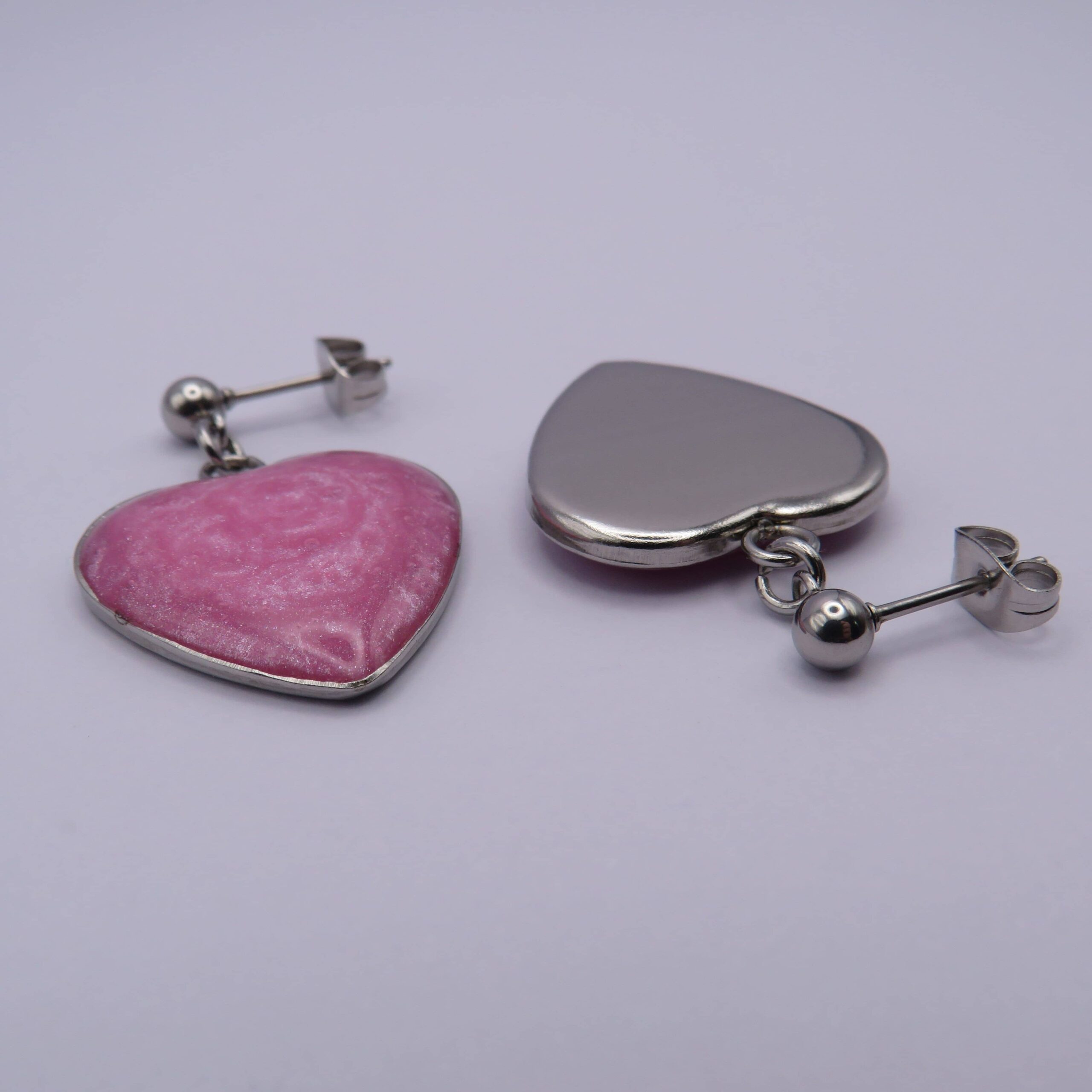 Stainless Steel Pink Hearts Drop Earrings